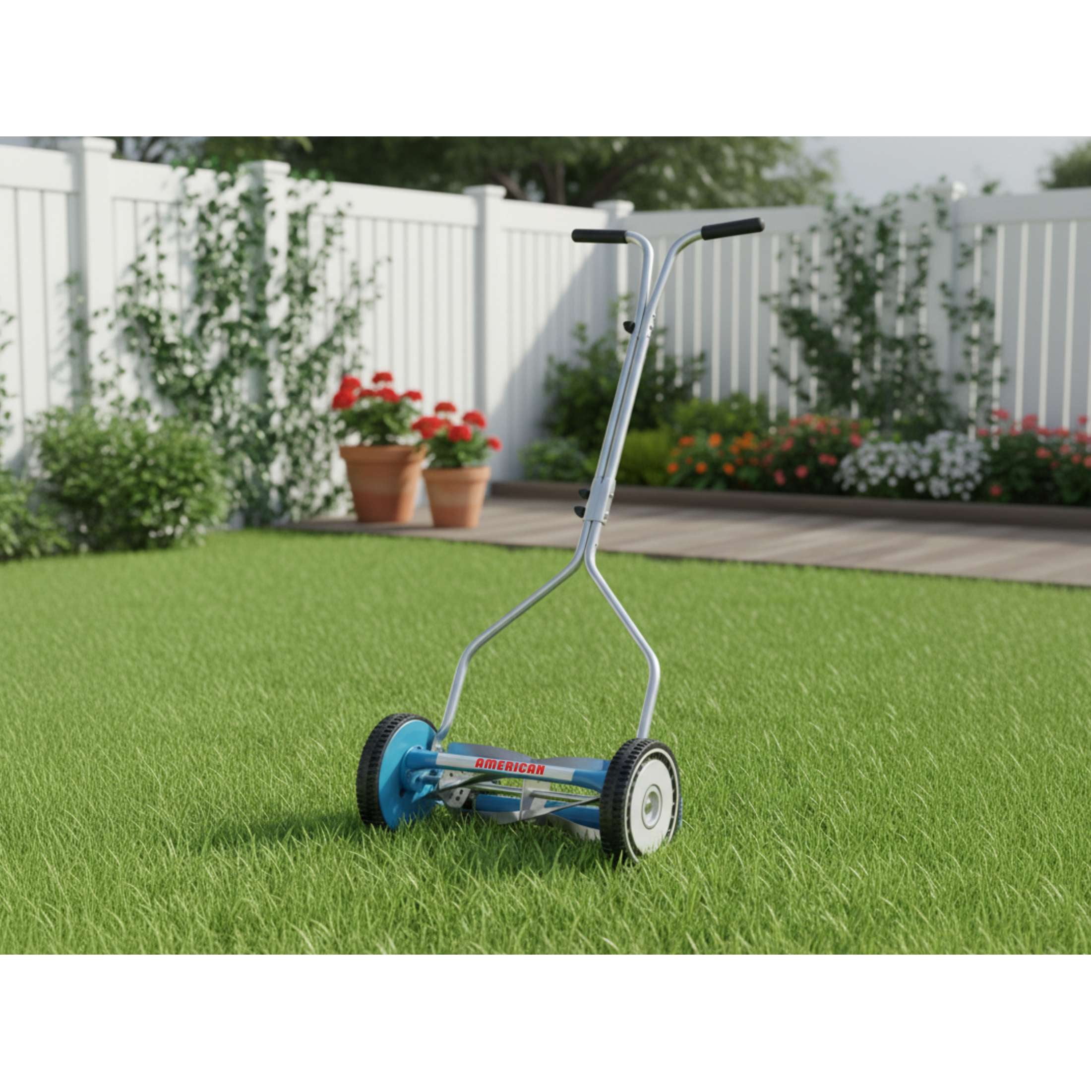 American Lawn Mower 14-Inch 4-Blade Push Reel Lawn Mower (Blue, 14 in) c3aox