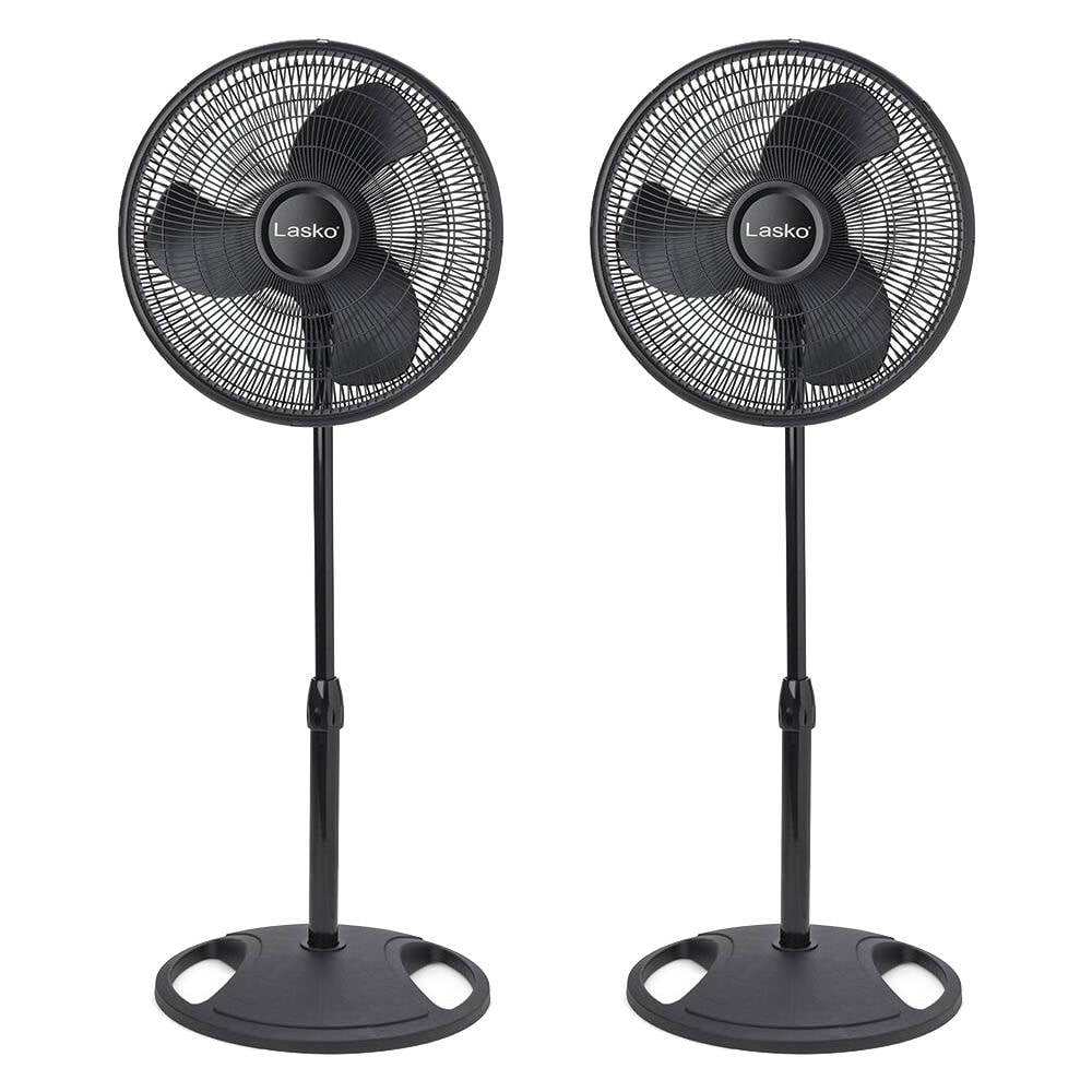 Lasko 16 in Oscillating 3-Speed Adjustable Pedestal Stand Fan (Black, 2 Pack) 19xvg