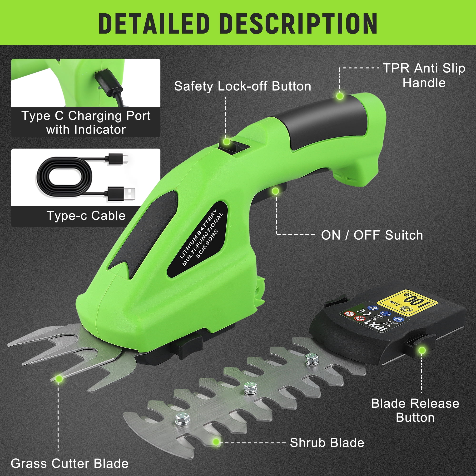 RELOIVE 2-in-1 Cordless Hedge Trimmer and Grass Shear (Green, 2.25 lb) 2umw3