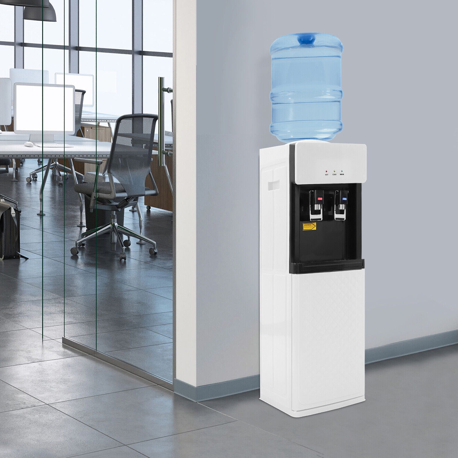 Generic Hot and Cold Water Dispenser Top Loading Standing Cooler with Safety Lock and Storage Cabinet (White, 5 Gallon) dn3z8