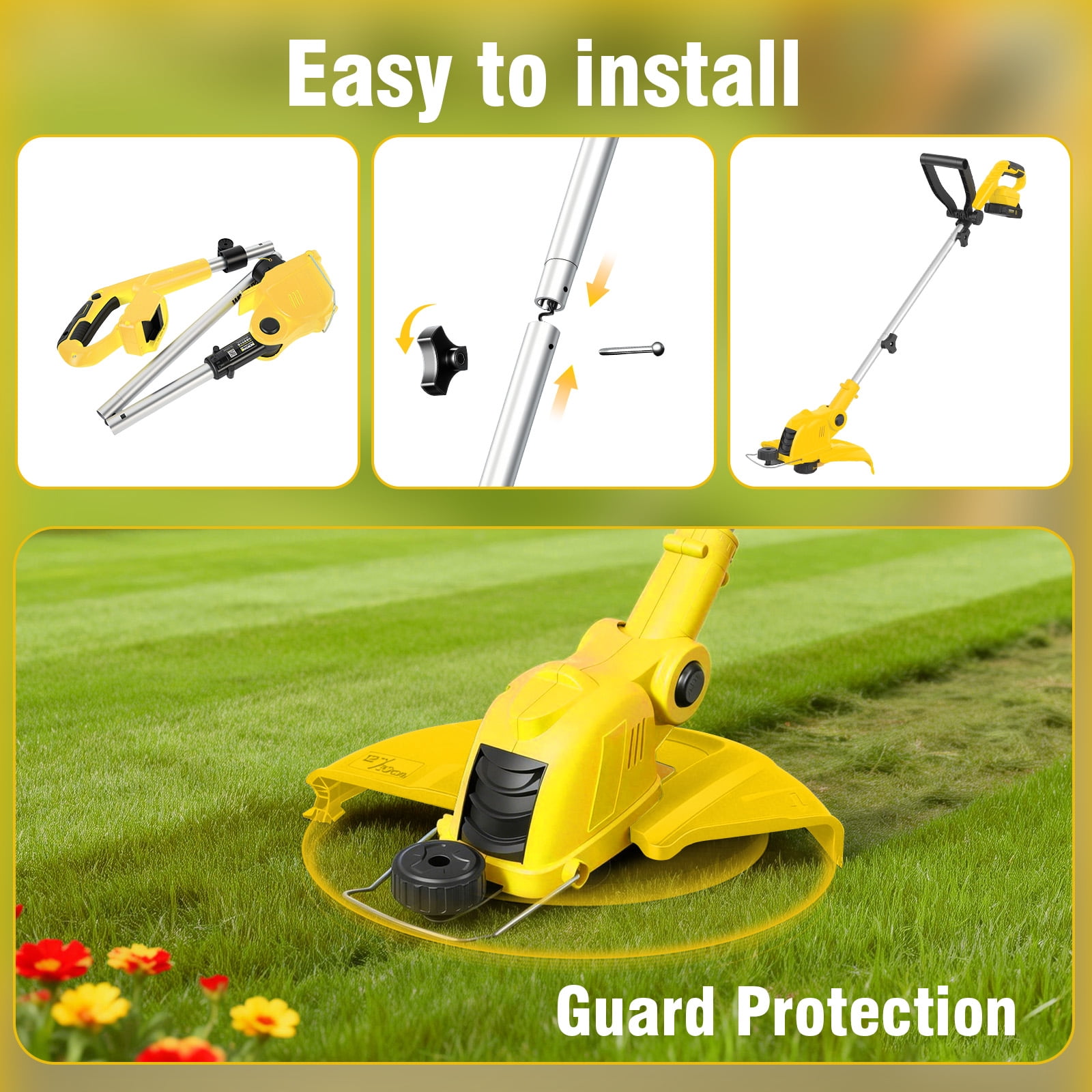 CATGOOD 21V Cordless Electric String Trimmer and Lawn Edger with 2 Batteries and Fast Charger (Yellow, 12 in) ev9ds