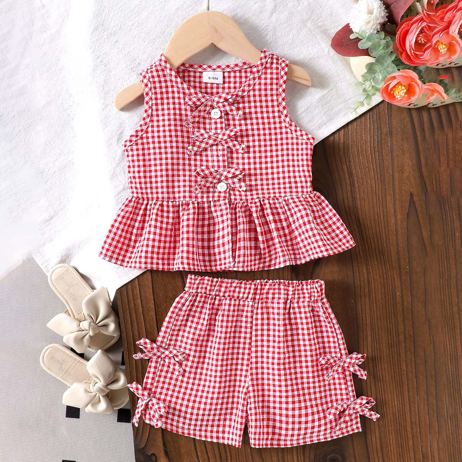 TOWED22 Toddler Girl Summer 2-Piece Set Spaghetti Strap Cami and Floral Shorts (Red, 6-9 M) 6jny6