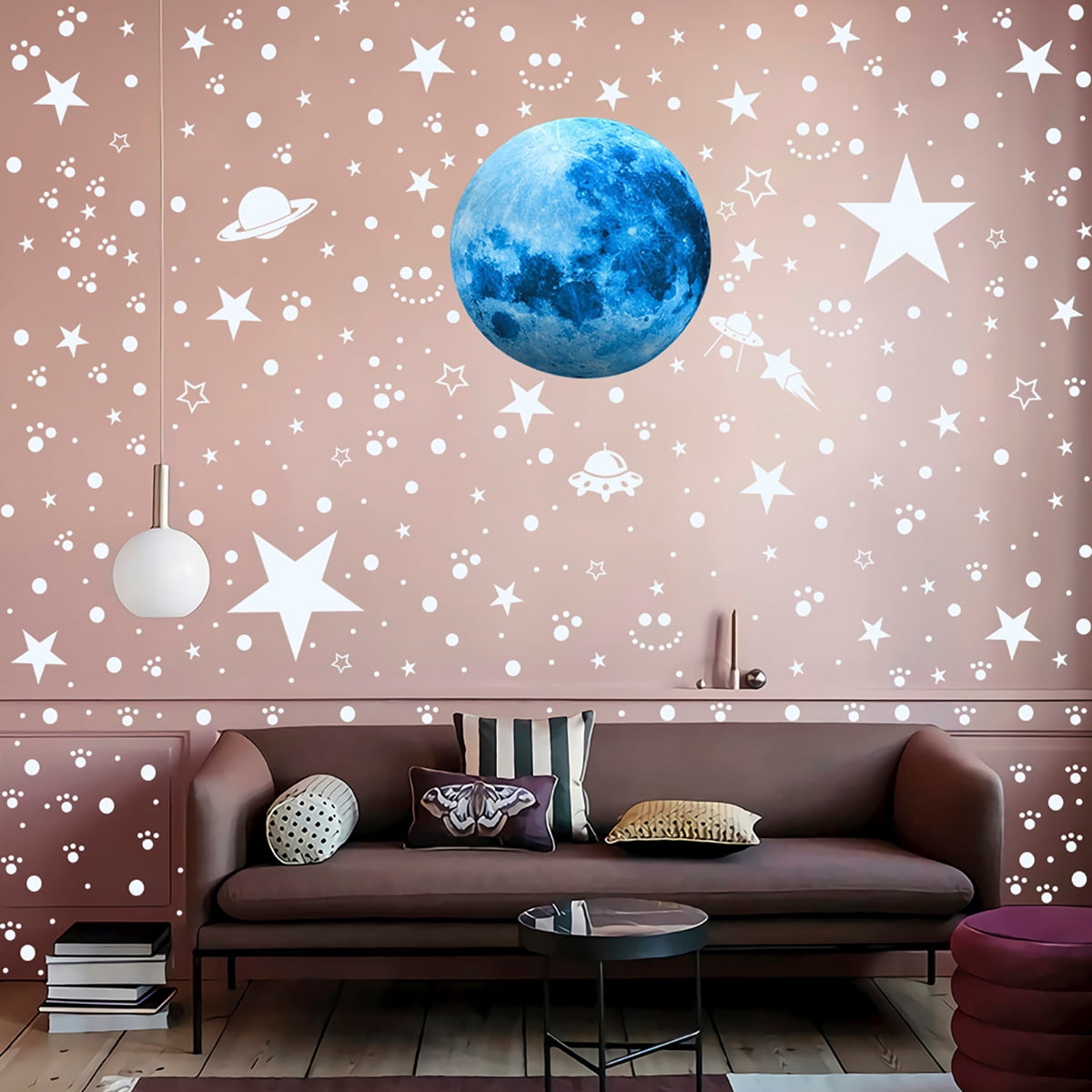 Hvxrjkn Glow in The Dark Star and Spaceship Wall Decals for Kids Bedroom (Blue, 947 Pieces) rydry