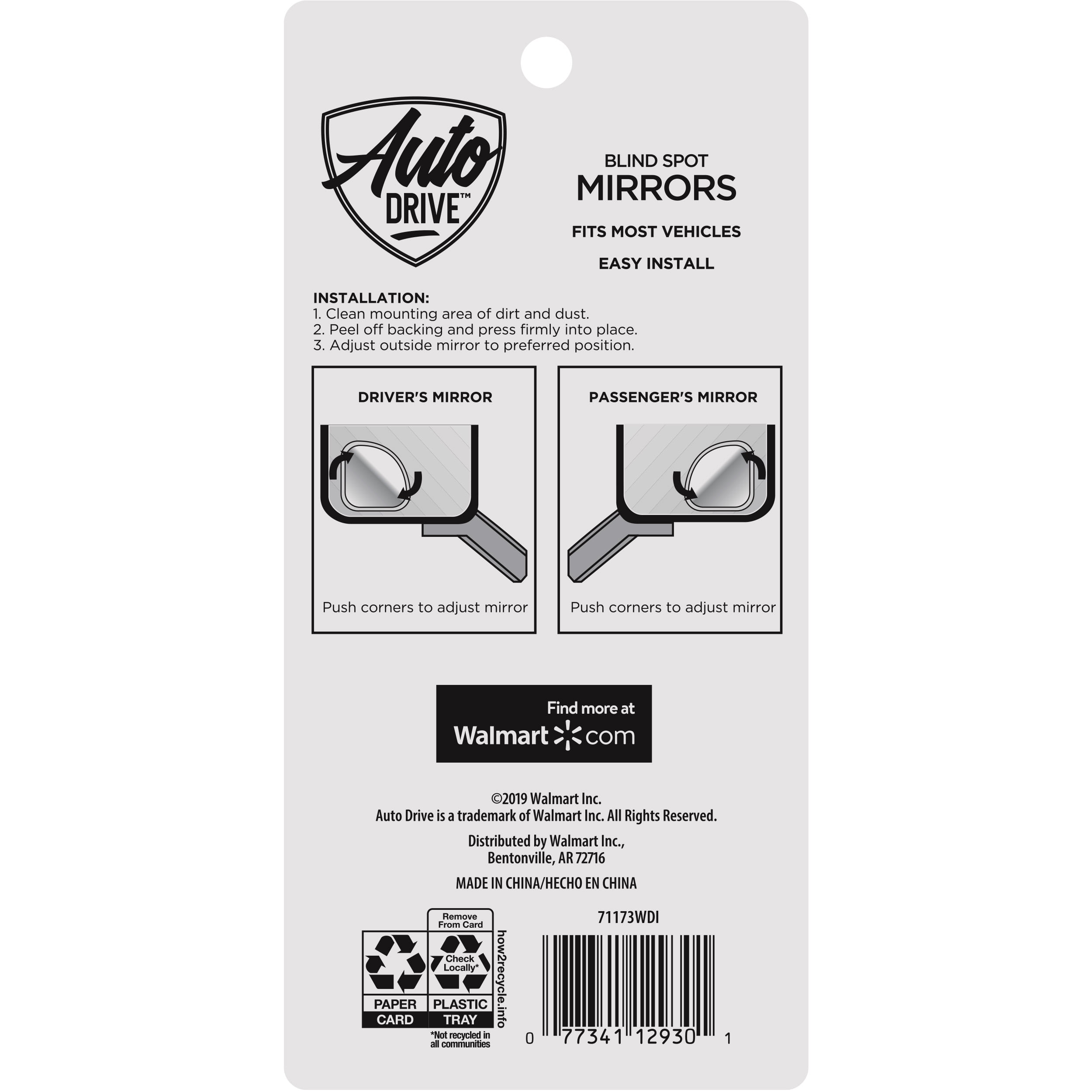 Auto Drive Quarter-Round Adjustable Blind Spot Mirror (Silver, 2-Pack) t49ot