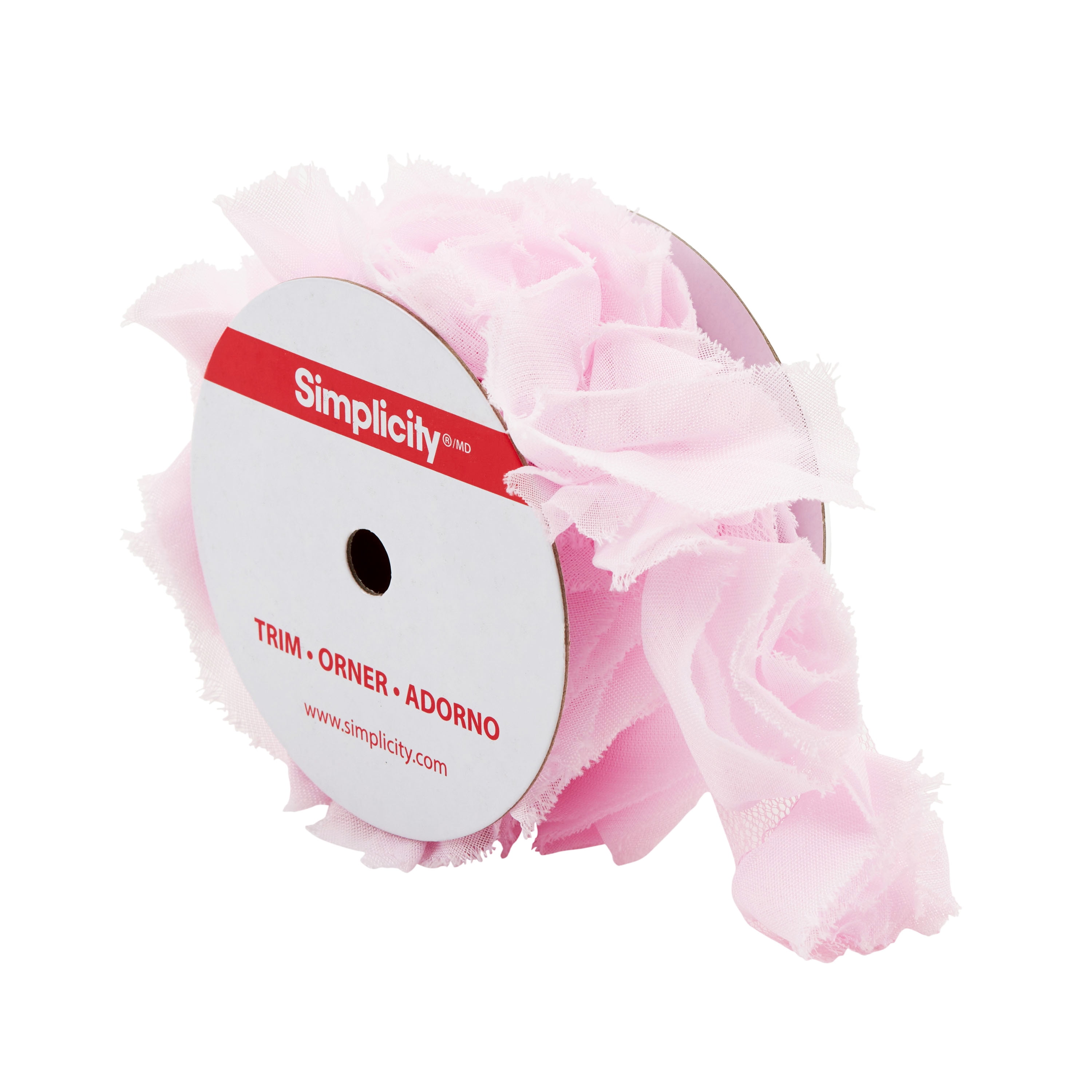 Simplicity Ribbon Rose Trim, Decorative Fabric Applique for Apparel and Crafts (Pink, 2 in x 3 yd) l1fwx