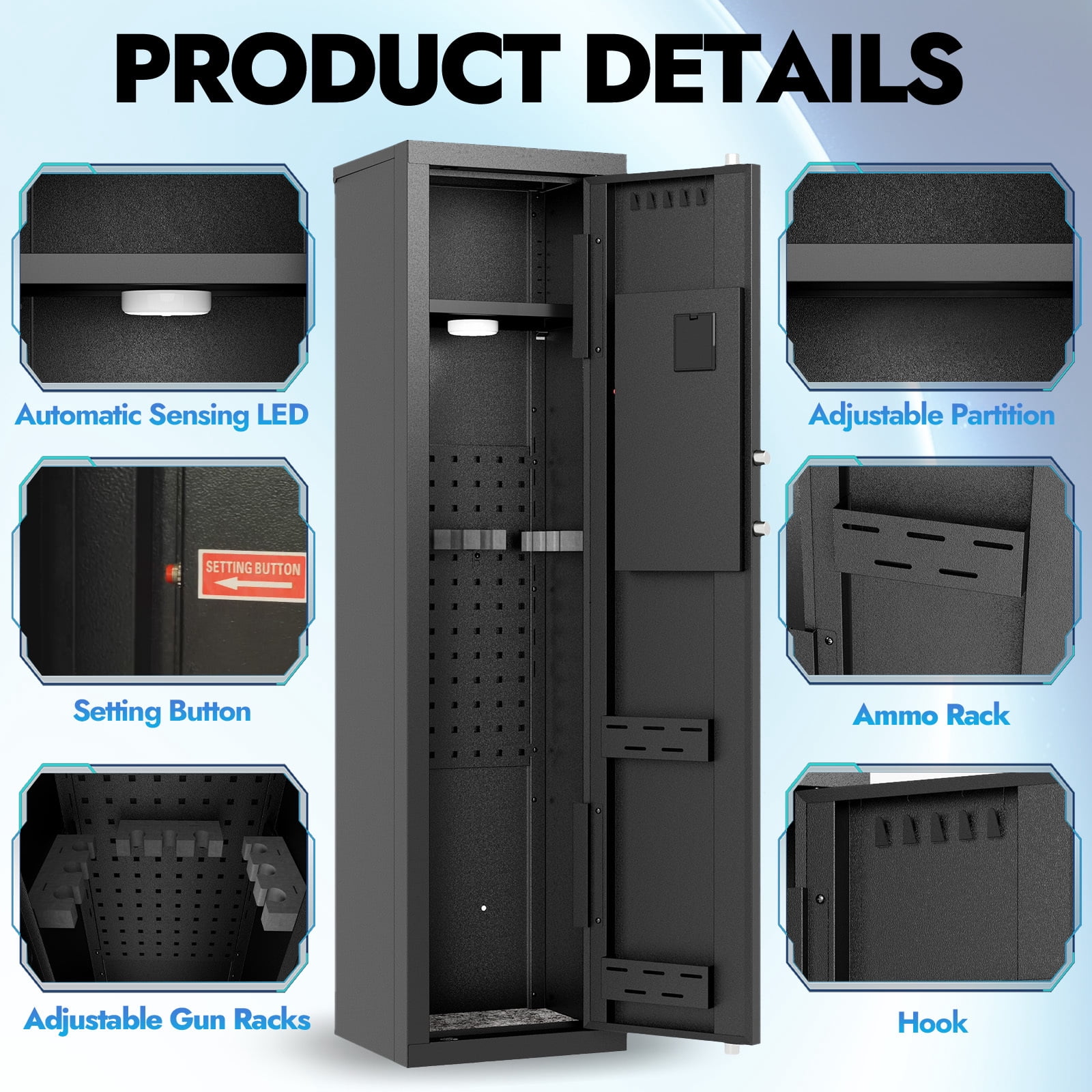KAER Rifle and Pistol Security Cabinet, Quick Access Steel Safe with Removable Shelf (Black, 11.81 in x 13.78 in x 51.97 in) 6v7wc