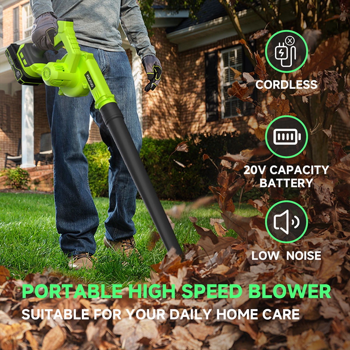Pulituo 20V Cordless Leaf Blower, Electric Yard Sweeper with Battery and Charger (3 lb, 35 in) 0ovc4