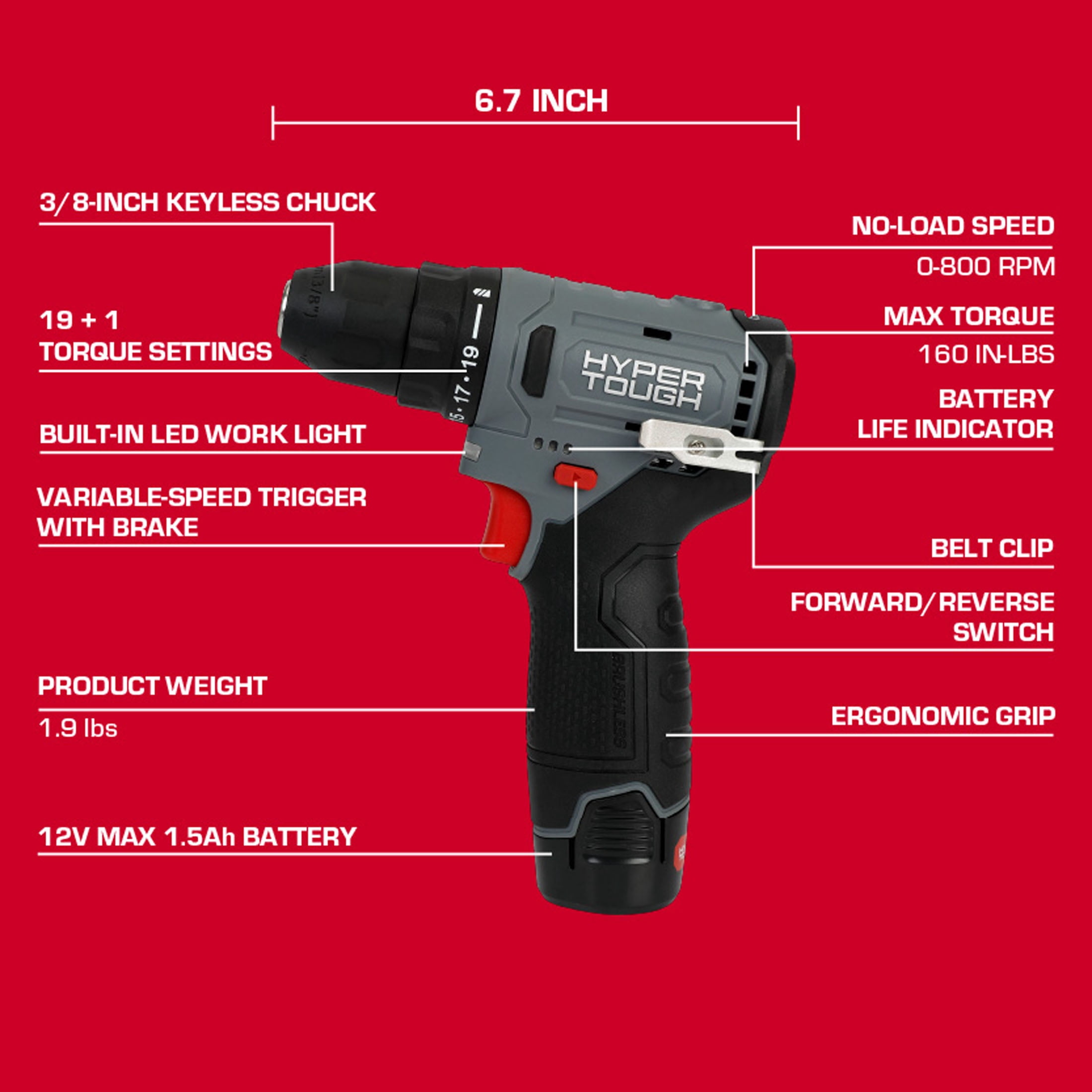 Hyper Tough 12V Brushless Cordless Drill Driver Project Kit (Grey, 50-Piece) vuhc2