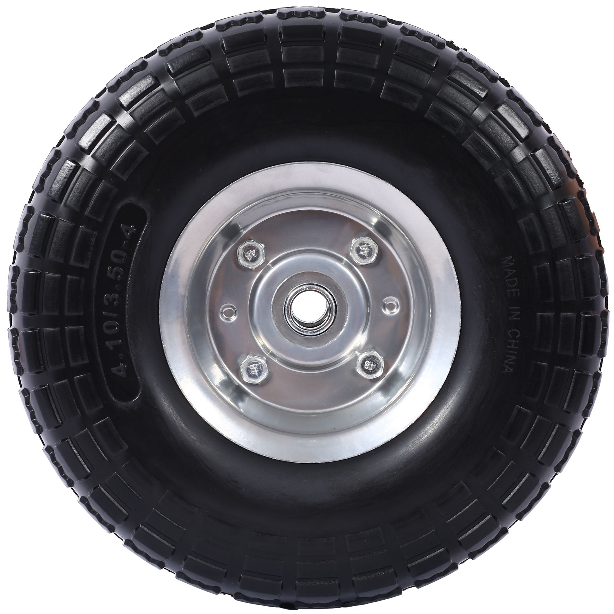 CQSXDA Heavy-Duty Flat-Free PU Foam Tire and Wheel (Black, 10 in Diameter, 5/8 in Axle Bore) usfak