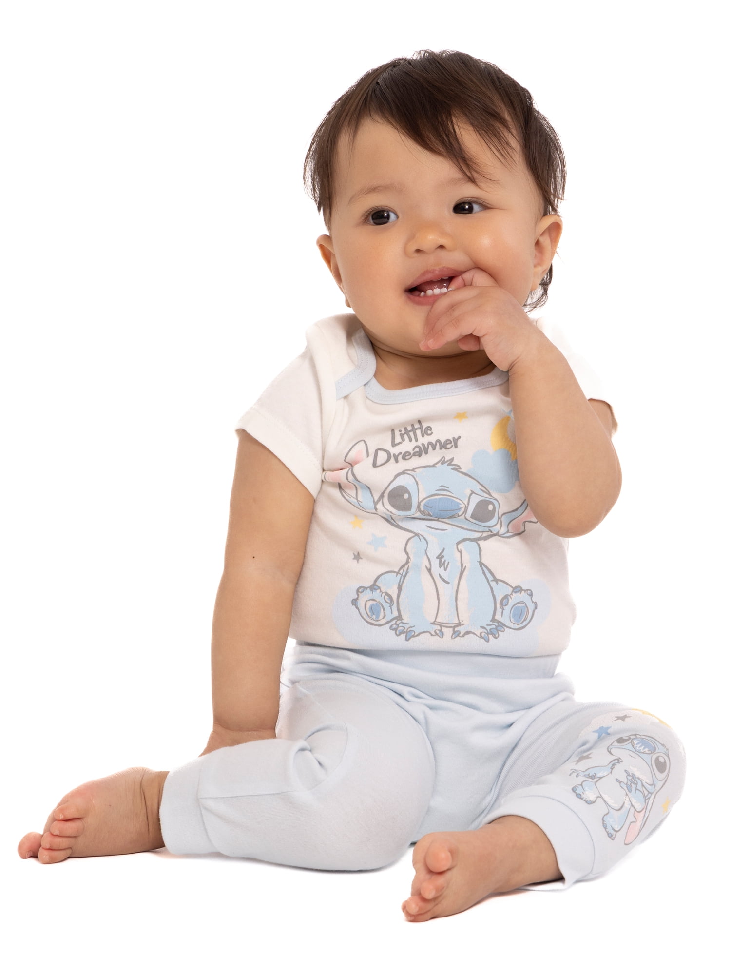 Lilo & Stitch Baby Bodysuit Set, Soft Cotton Blend Short Sleeve Rompers (Blue, 3-Pack) qr5sm