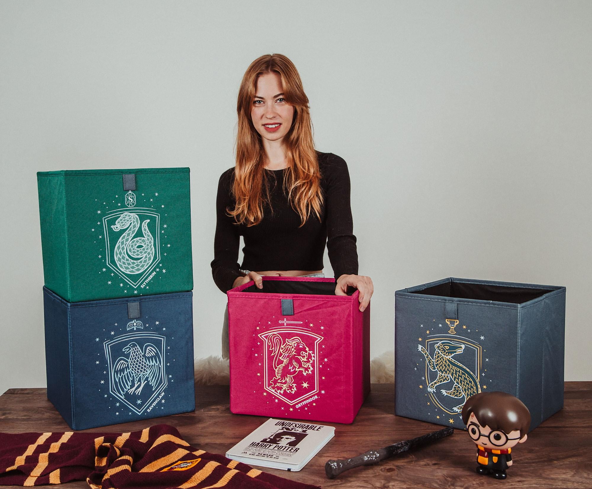 Harry Potter Hogwarts Houses Storage Bin Cube Organizers (Multi-Color, 11 in, Set of 4) ctxfg