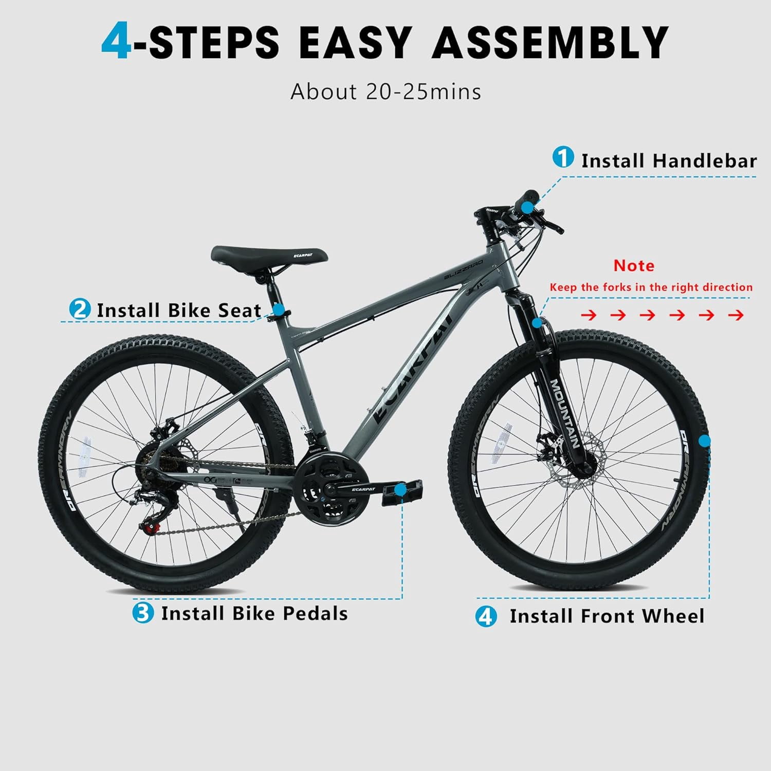 Ambifirner 26 Inch All-Terrain Mountain Bike, 21-Speed Adult Bicycle with Disc Brakes and Durable Steel Frame (Black, 26 in) 2w8x9