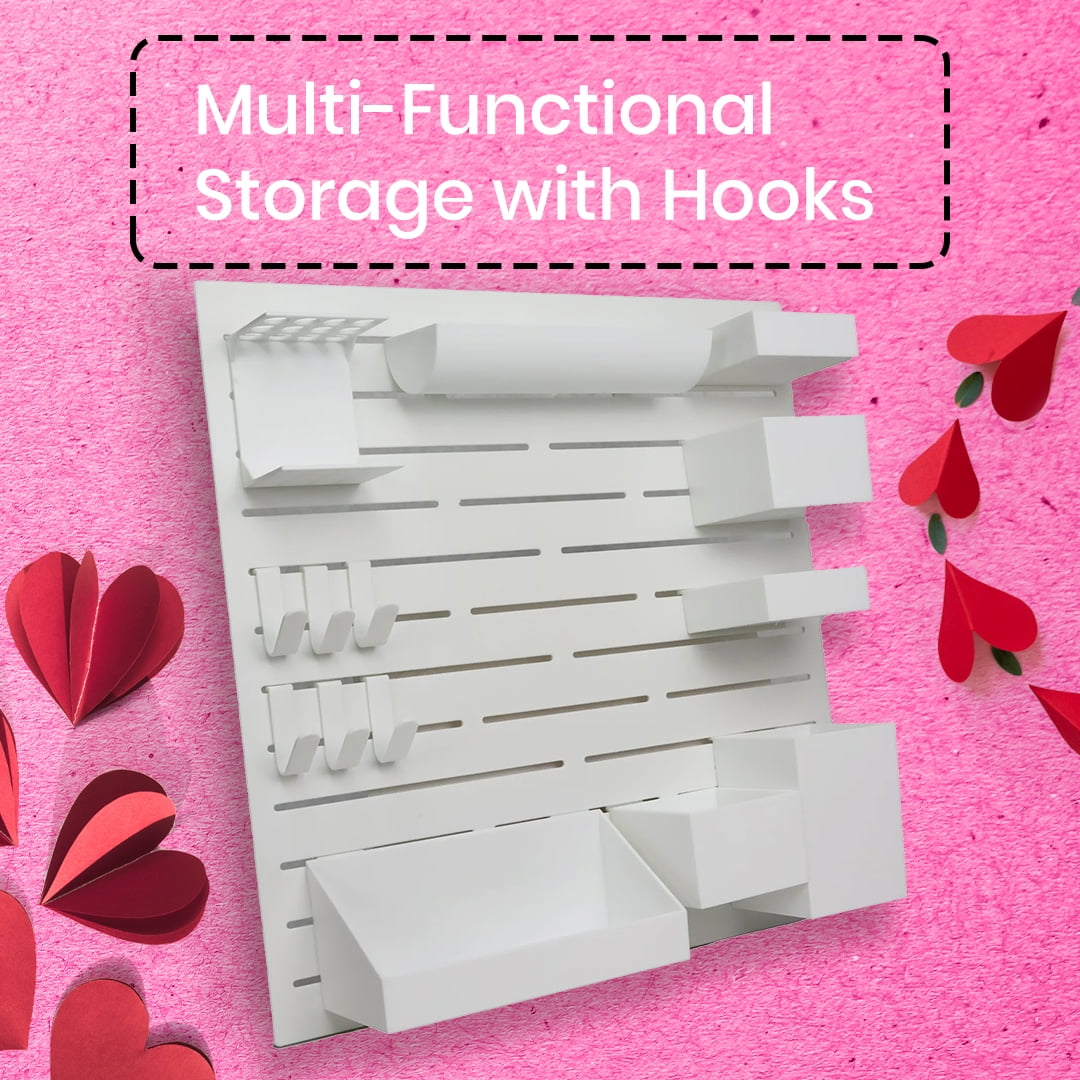Everything Mary Wall Organizer with Hooks and Trays (White, 18 in x 12 in) n3hot