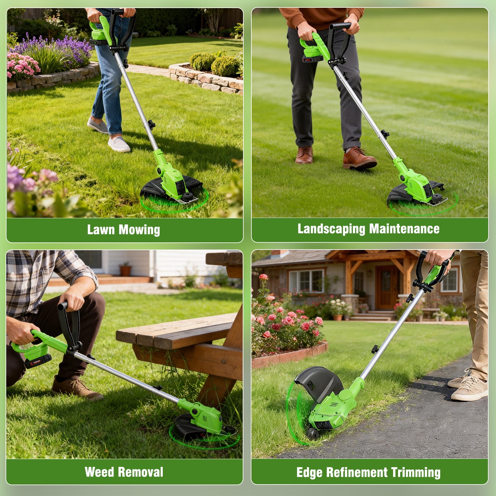 CATGOOD Cordless String Trimmer and Edger, 12 in Cutting Width, 2 Batteries and Fast Charger (Green) 6xmoa