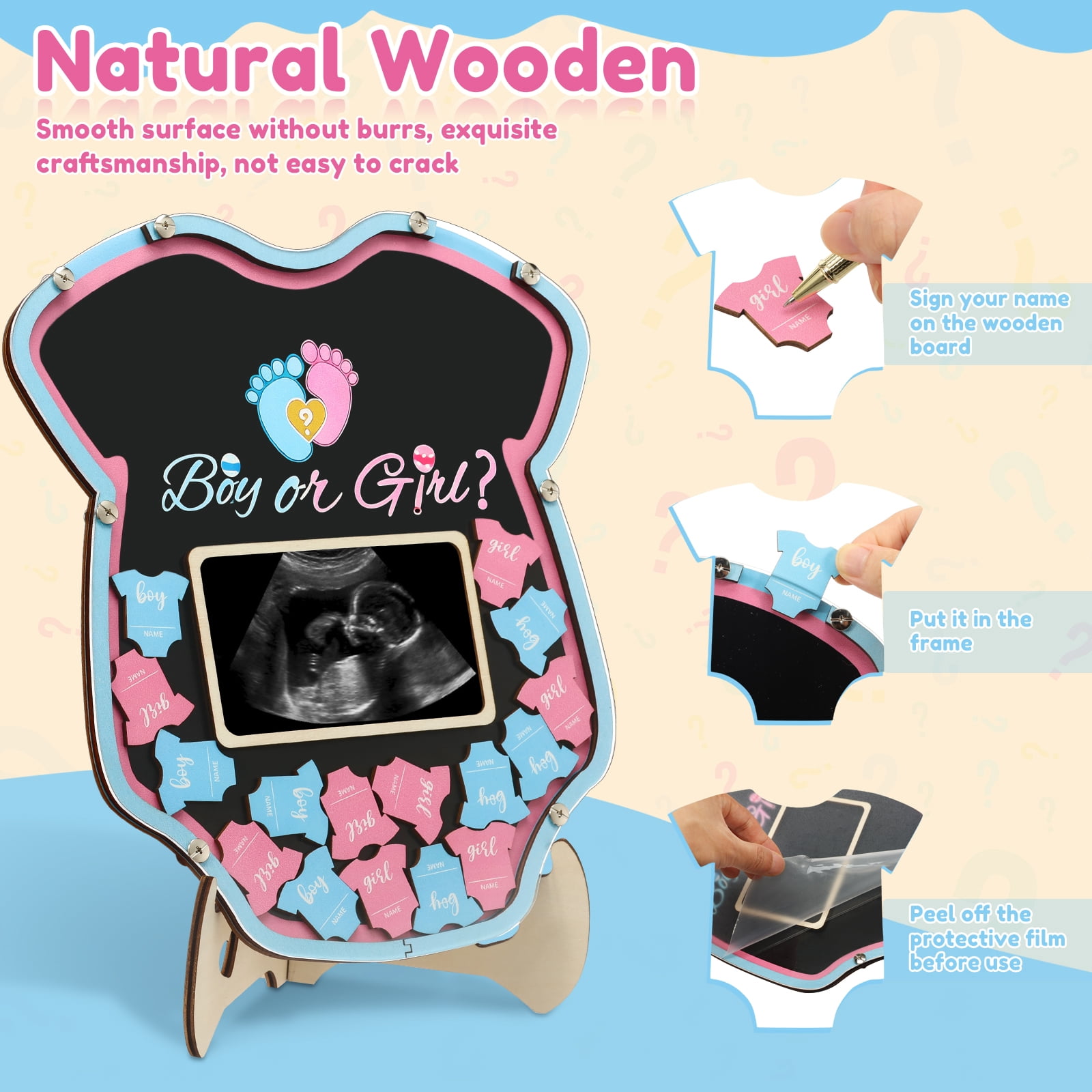Adifare Baby Gender Reveal Voting Board Set with Stand and 60 Wooden Chips (Blue, 11.61 in x 10.43 in) rabwm