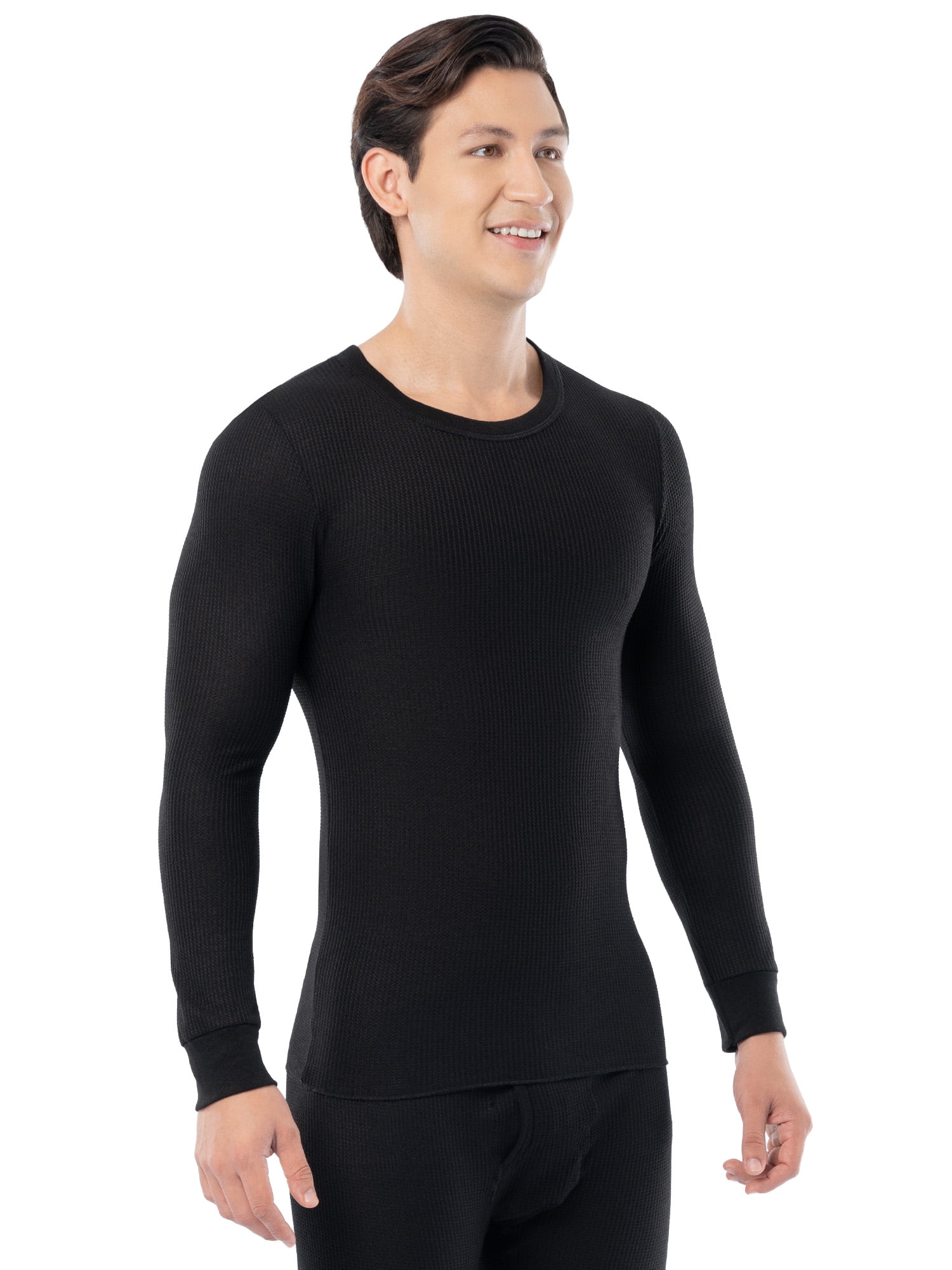 Fruit of the Loom Men's Thermal Waffle Crew Top (Black, 3-Pack) 0i5jn