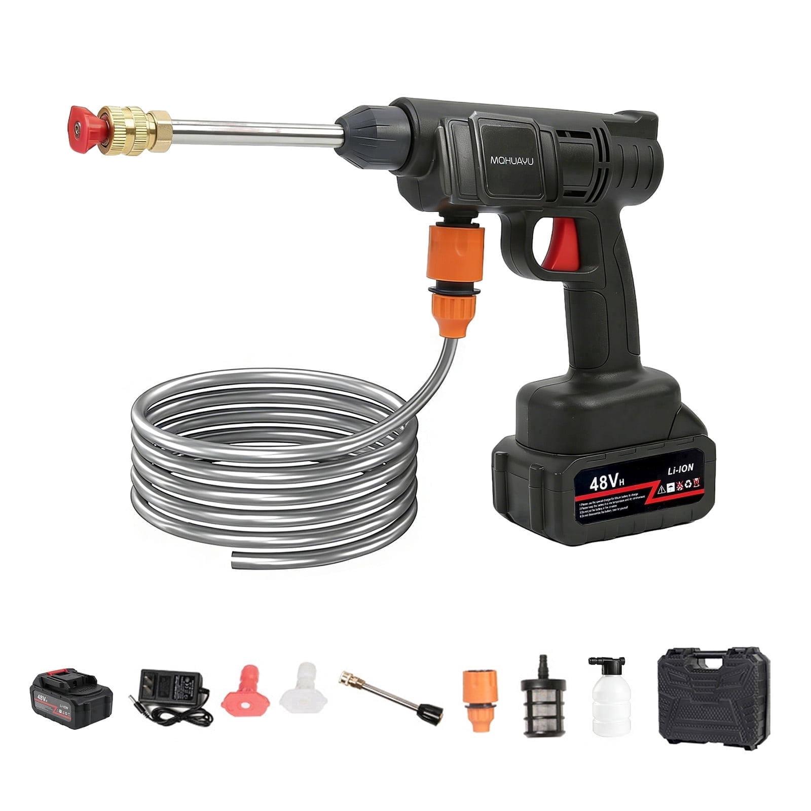 MQHUAYU Cordless High Pressure Washer, Portable Power Cleaner with 2 Nozzles (Black, 16.4 ft Hose) z4m6d