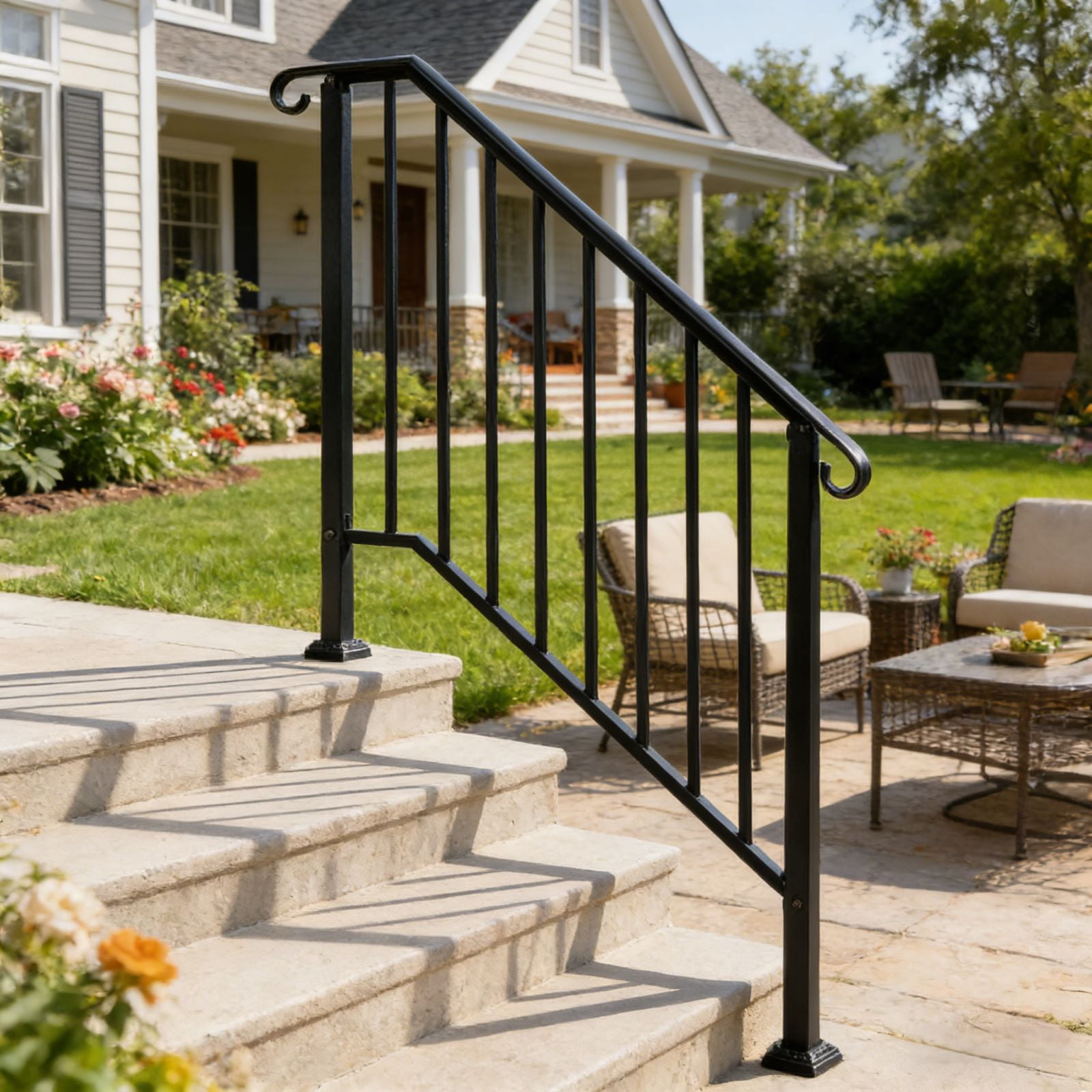 Zimtown Outdoor Galvanized Iron Handrail for 3-4 Steps, Heavy-Duty Rustproof Metal Railing (Matte Black, 1 Pack) 4v39t