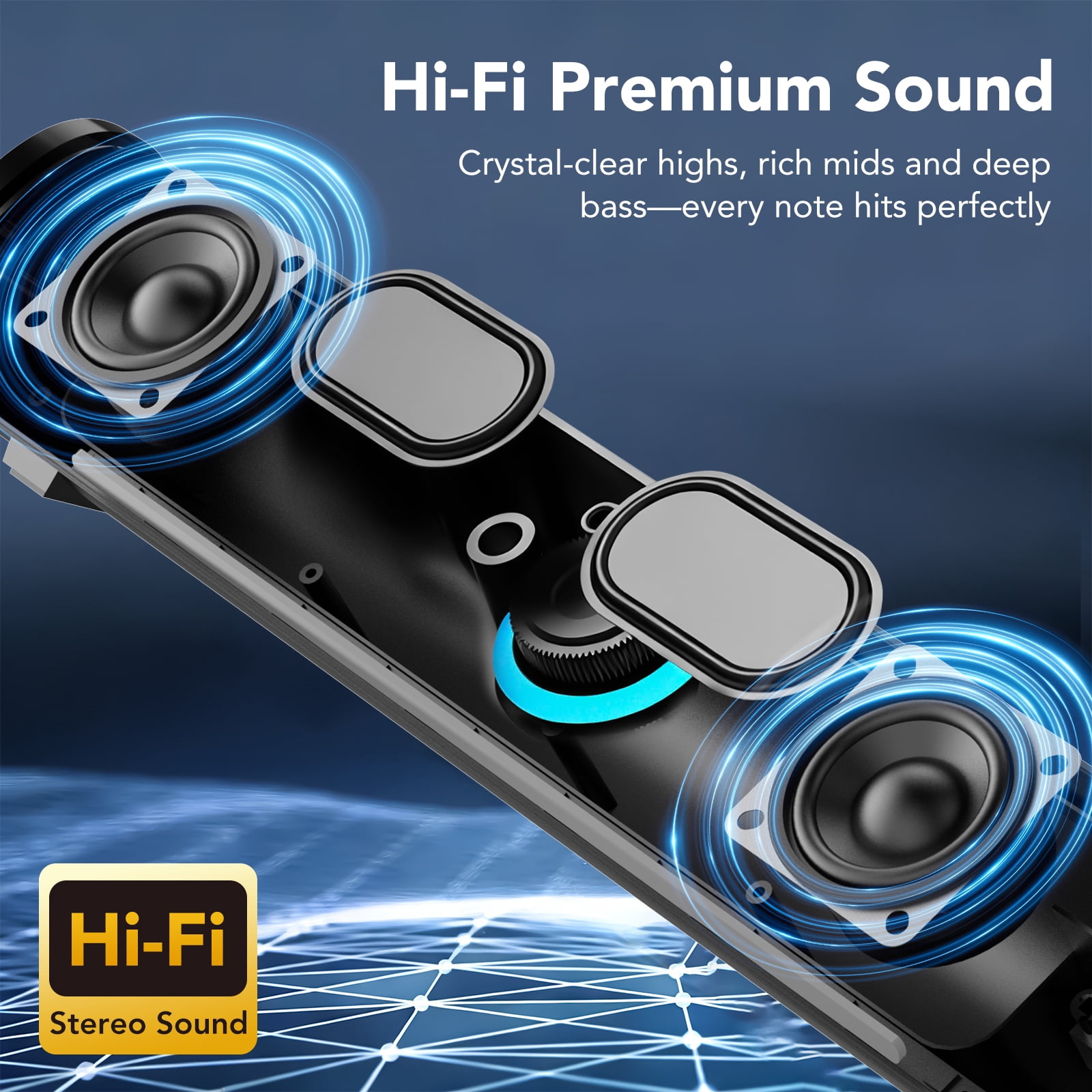 CASCHO Bluetooth Computer Speakers, PC Sound Bar with Deep Bass, USB Powered Desktop Monitor Speaker with RGB LED Lights (Black) ku738