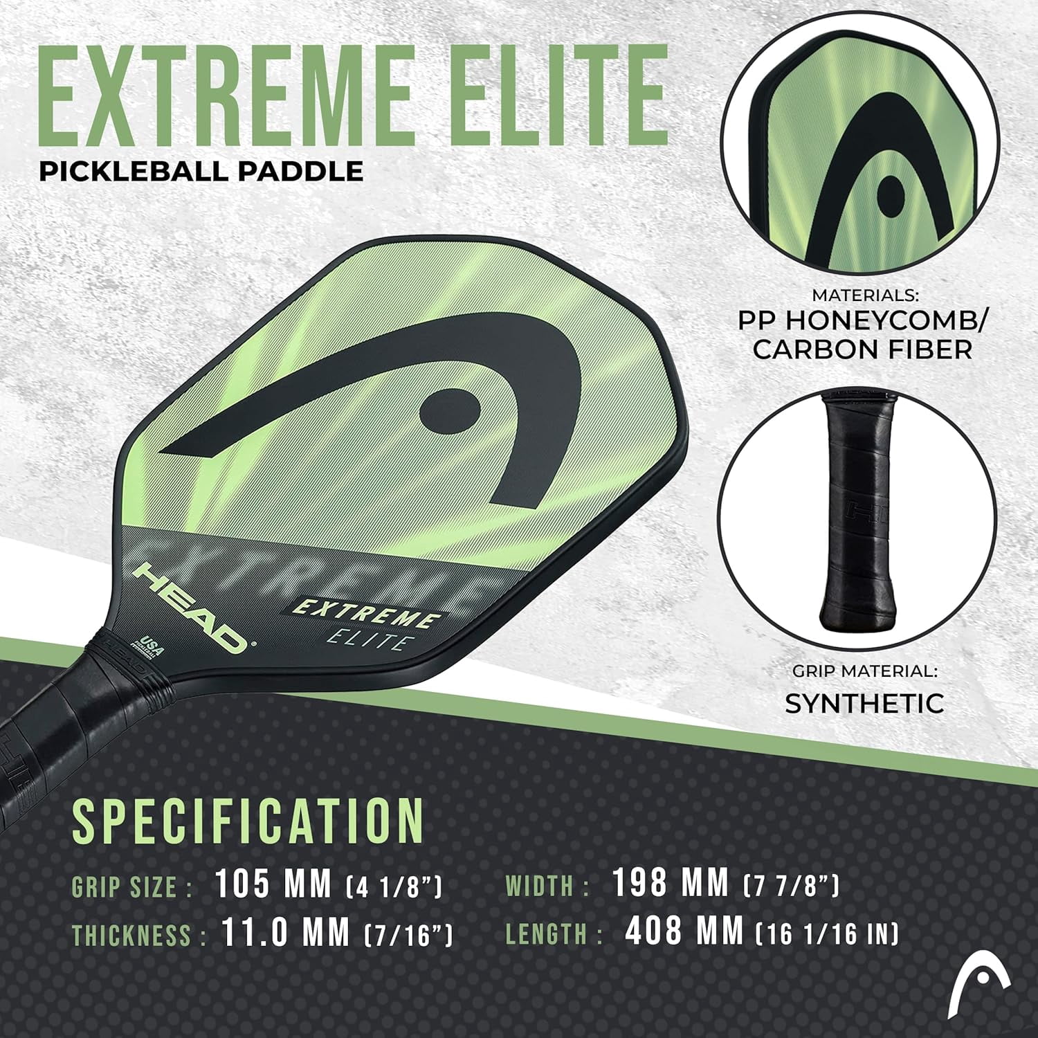 HEAD Extreme Elite Pickleball Paddle (Black, 7.8 oz) 5n42f