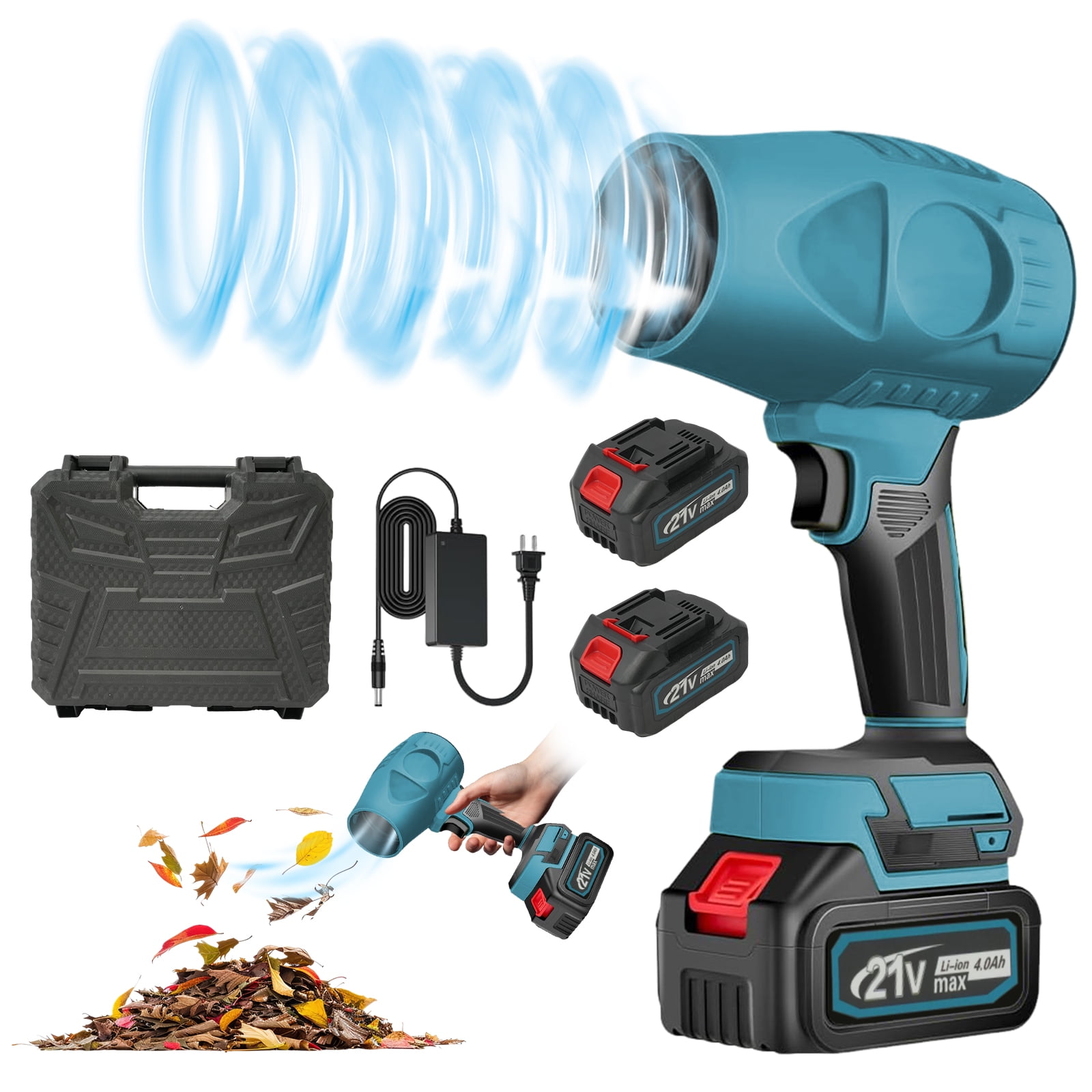 CATGOOD Cordless Turbo Leaf Blower, 130,000 RPM High-Velocity Handheld Air Blower for Lawn Care & Debris Removal (Blue, 21V) w5r3u