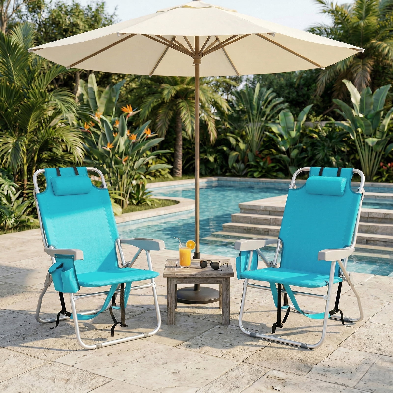 Ktaxon 5-Position Folding Beach Chair with Cooler Pouch and Storage Backpack (Mint Green, Tall) o0u0i
