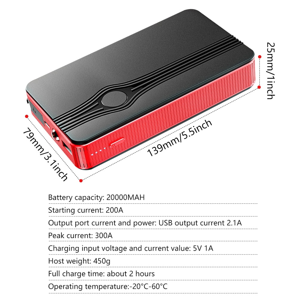 DFITO Portable Car Jump Starter, 300A Peak 12V Battery Booster Power Pack with LED Light and Wireless Charging (Black, 1.02 lb) 3tzrs