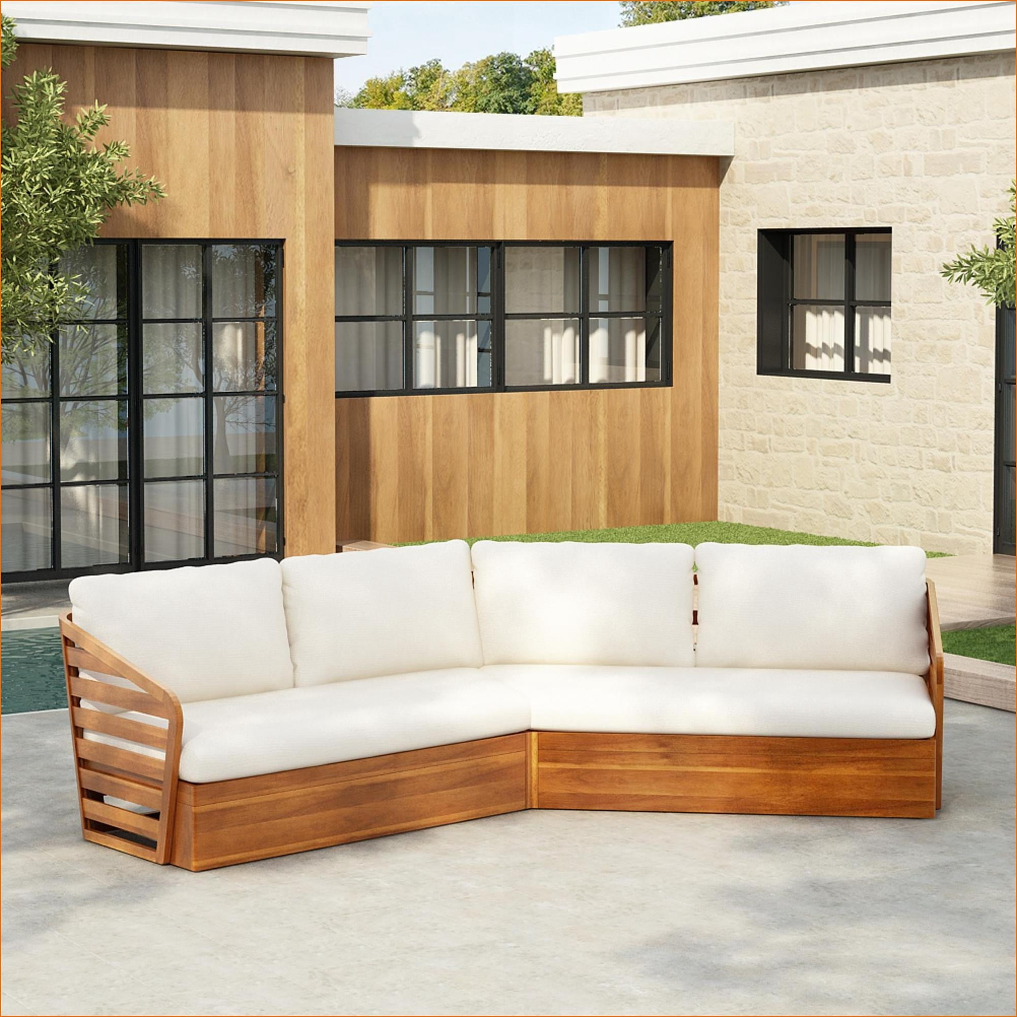 Naturefalls Outdoor Sectional Sofa, 2-Piece Patio Seating Set with Acacia Wood Frame (Beige, 2-Piece Set) nzhsa