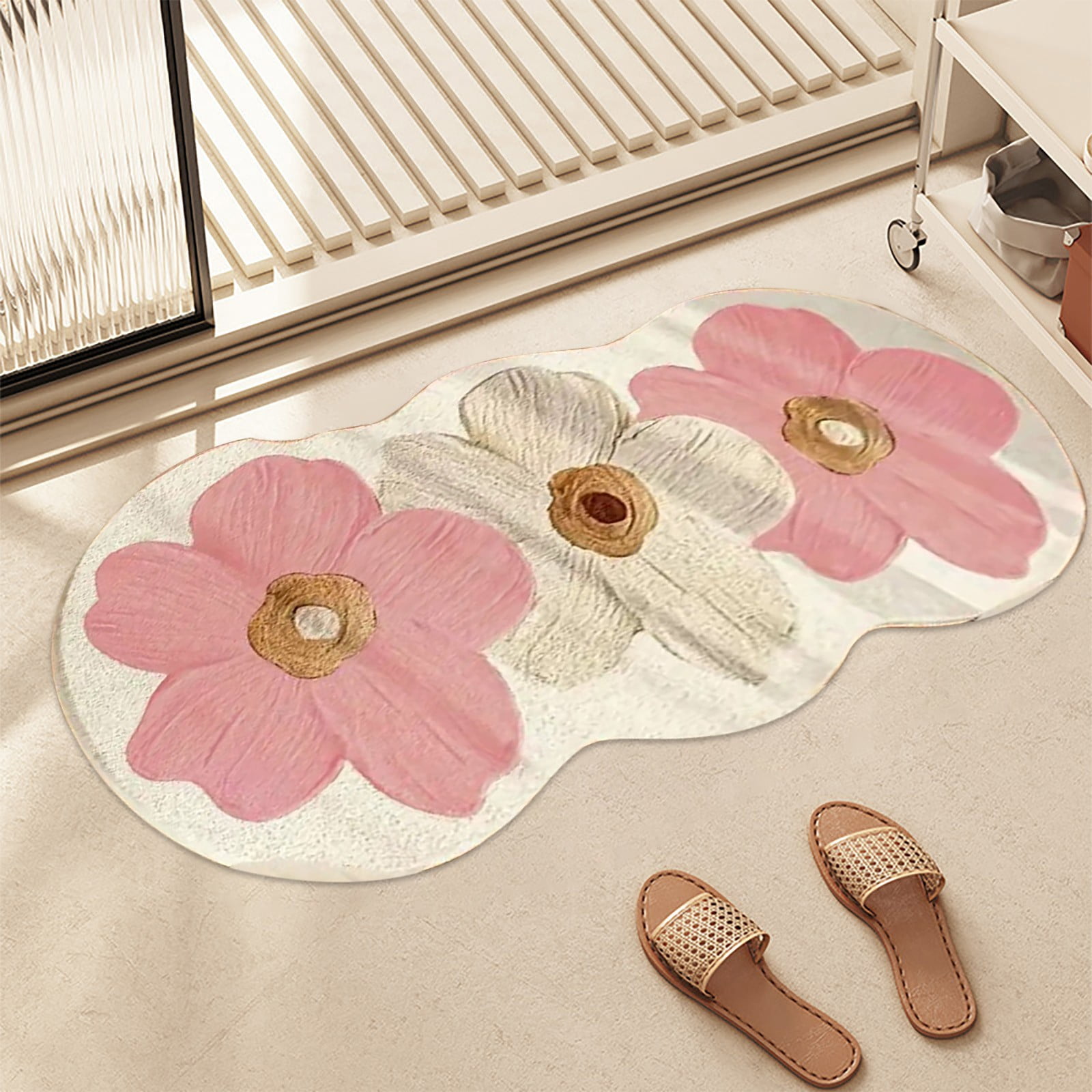 Elegant Home Decor Floral Pattern Non-Slip Washable Rug (Pink, 24 in x 36 in) bcwrn
