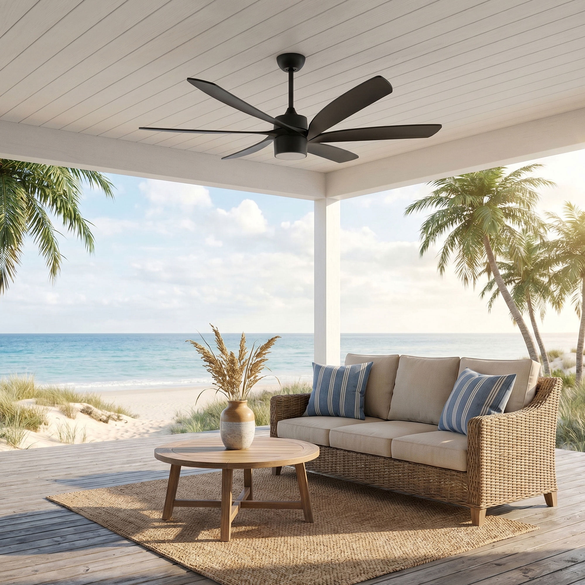 ShreeFindee 64 in Outdoor Ceiling Fan with Light, Dimmable LED, Reversible DC Motor, Waterproof for Patio and Indoor Use (Black, 64 in) olngl