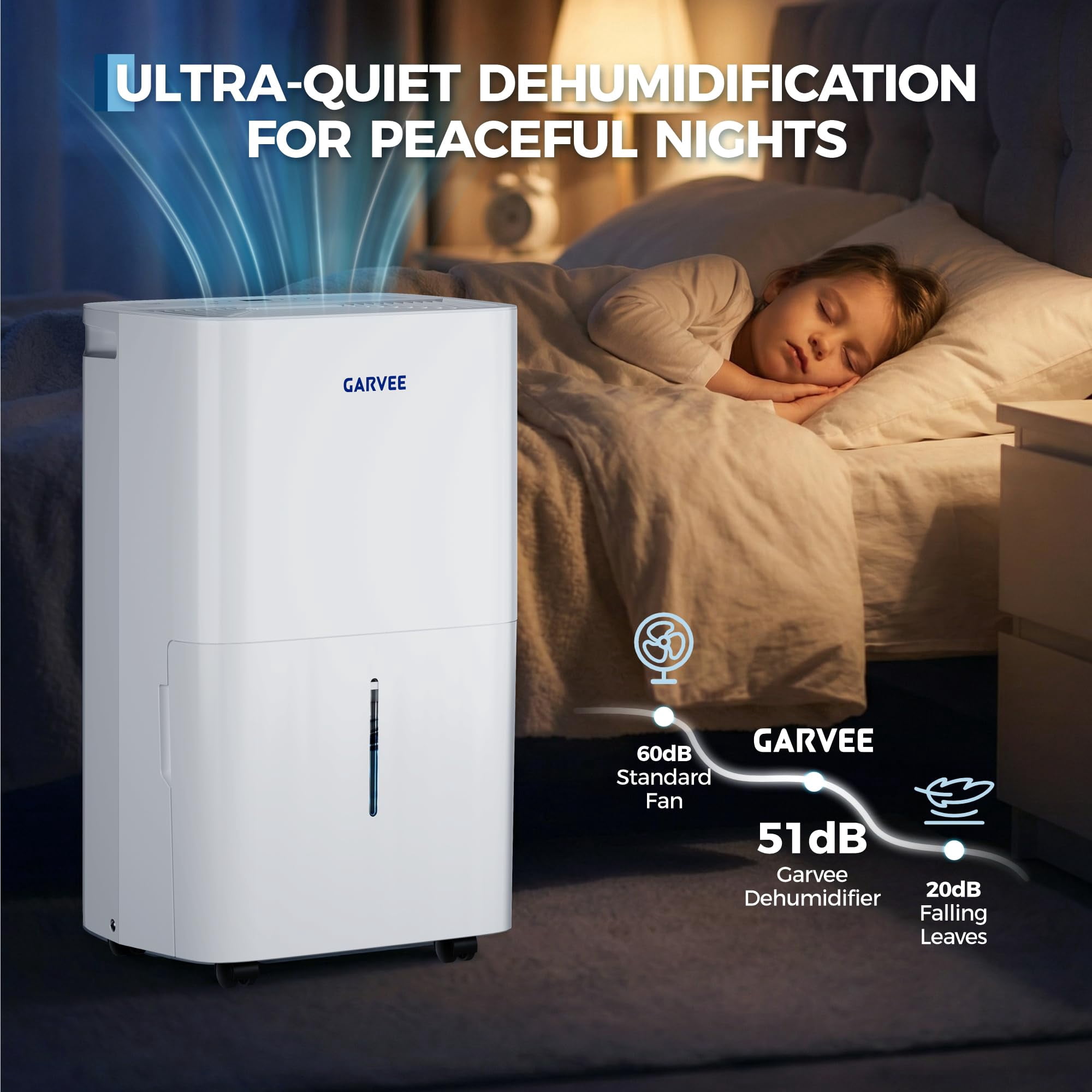 GarveeLife Dehumidifier for Basement and Home, Large Room Moisture Remover with Smart Control and Washable Filter (White, 35 Pint) 5bse0