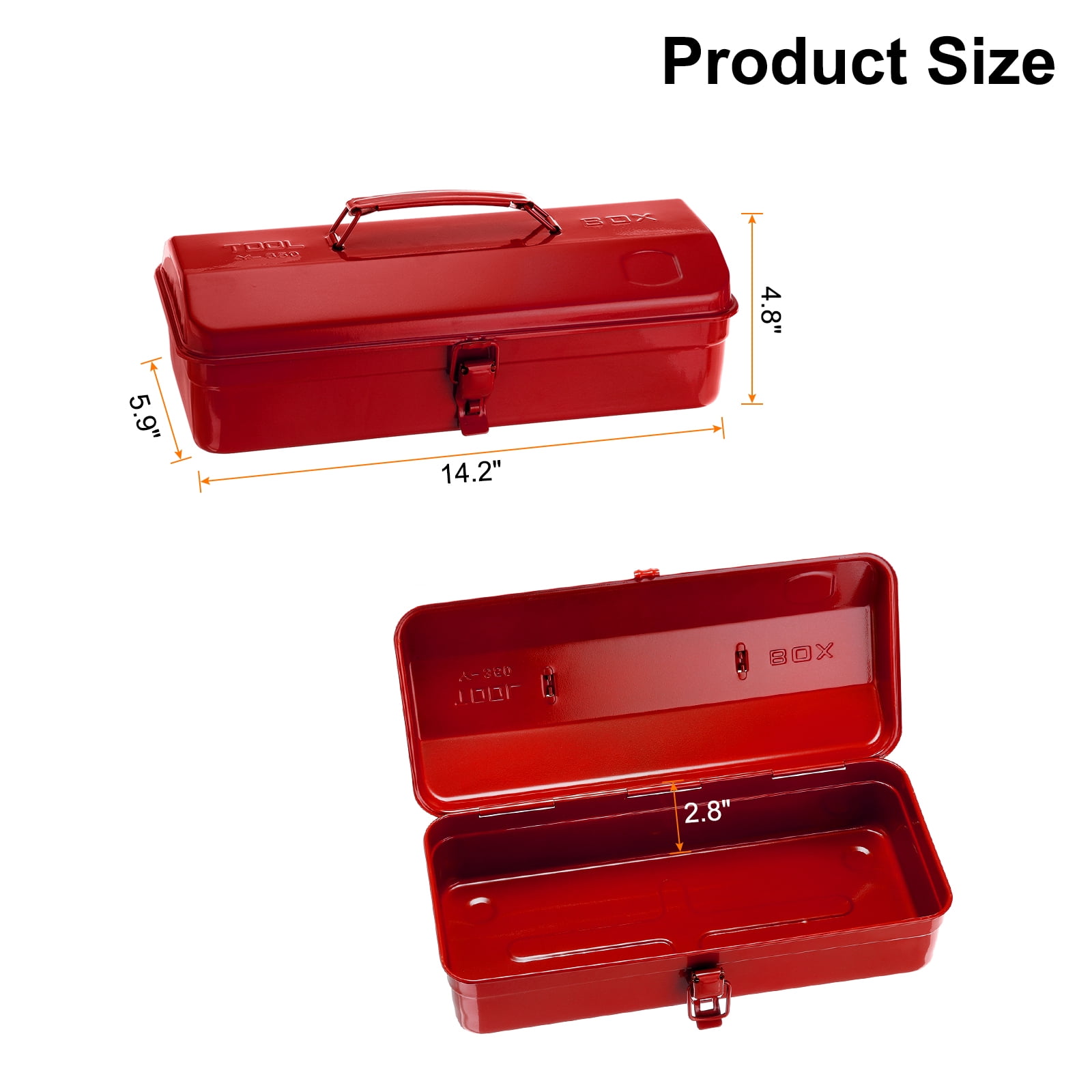 Uxcell Portable Steel Tool Box with Metal Latch Closure (Red, 14.2 in) 0c5wn