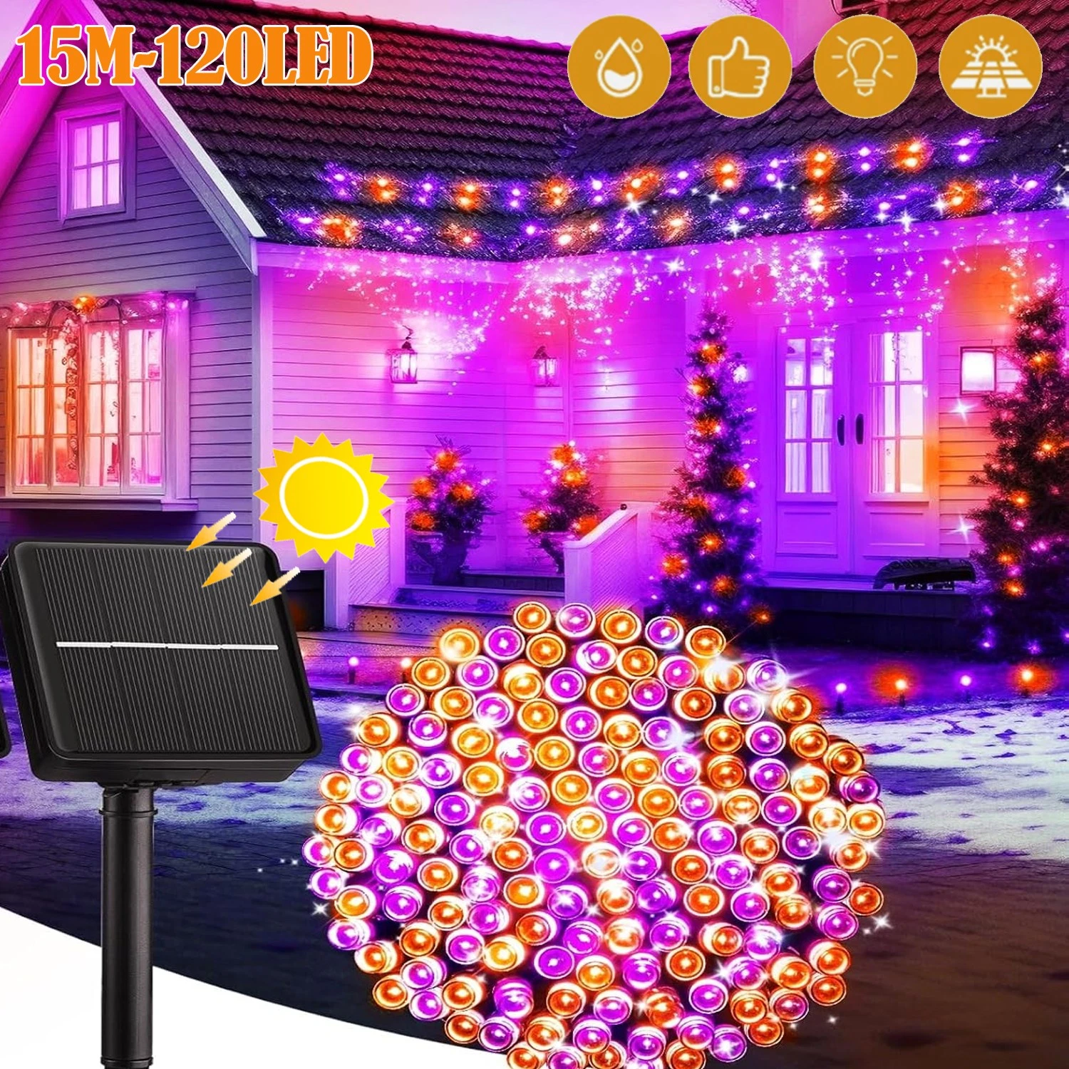 Purely Elizabeth 120 LED Halloween Solar String Lights Outdoor Garden Party Decor (Orange and Purple, 40 ft) g3ag3