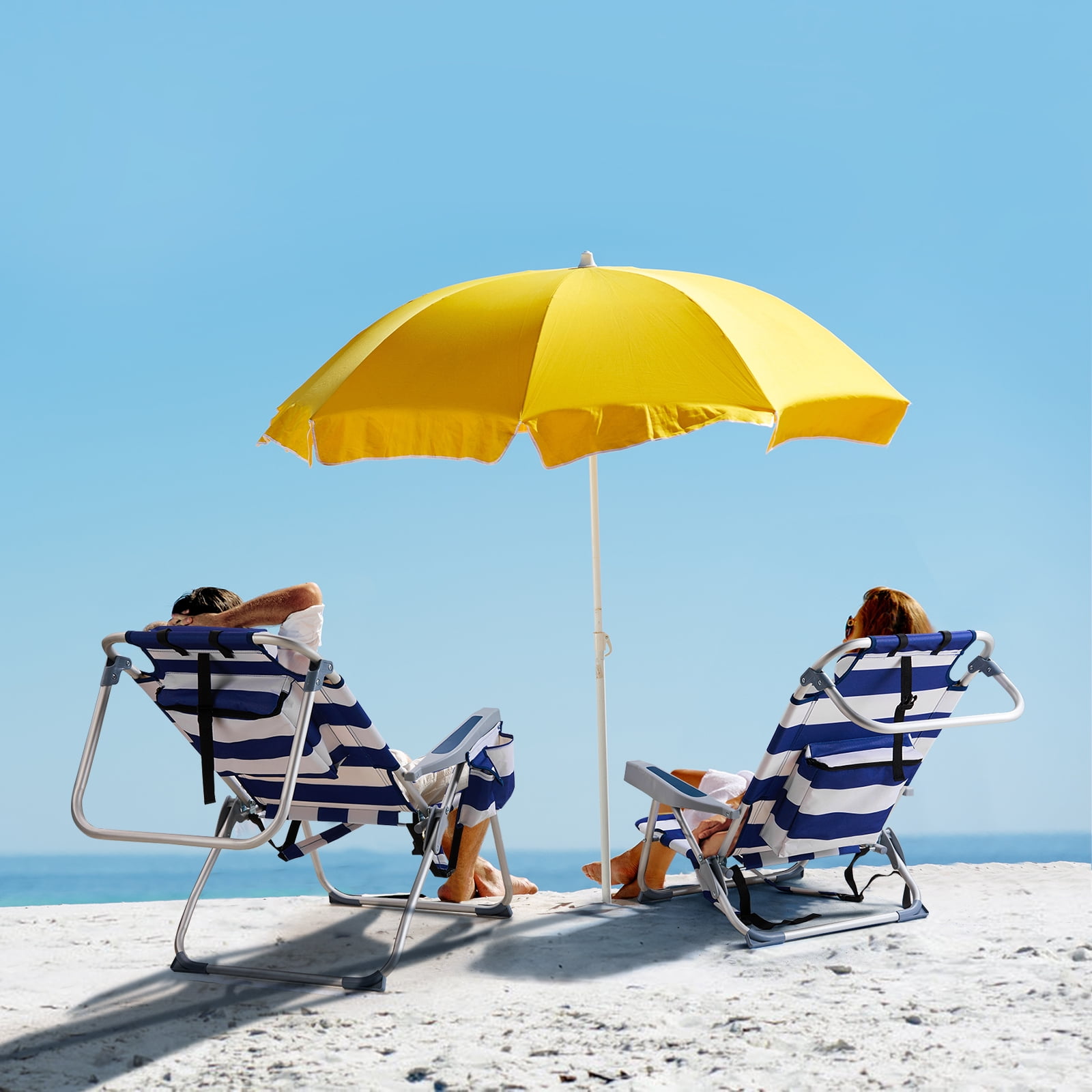 sluting Heightened Oxford Beach Chair with Adjustable Backrest (Blue Stripes, 24.8 in x 27.6 in x 39 in) 7tv28