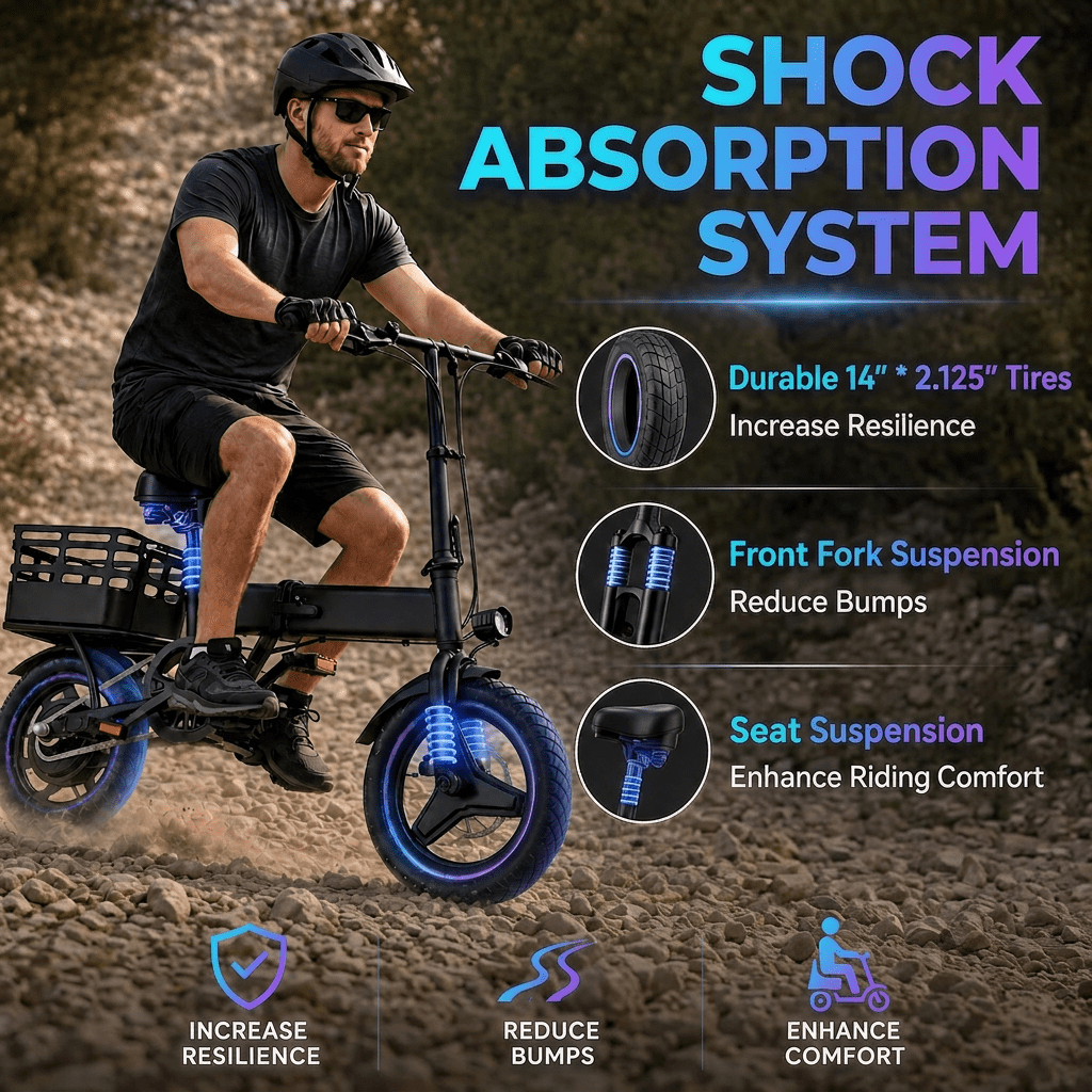 SNNAFFOB 14 in Foldable Electric Commuter Bike with Basket, 500W Motor, 36V 12Ah Battery, 20 MPH (Black, 14 in) p233c