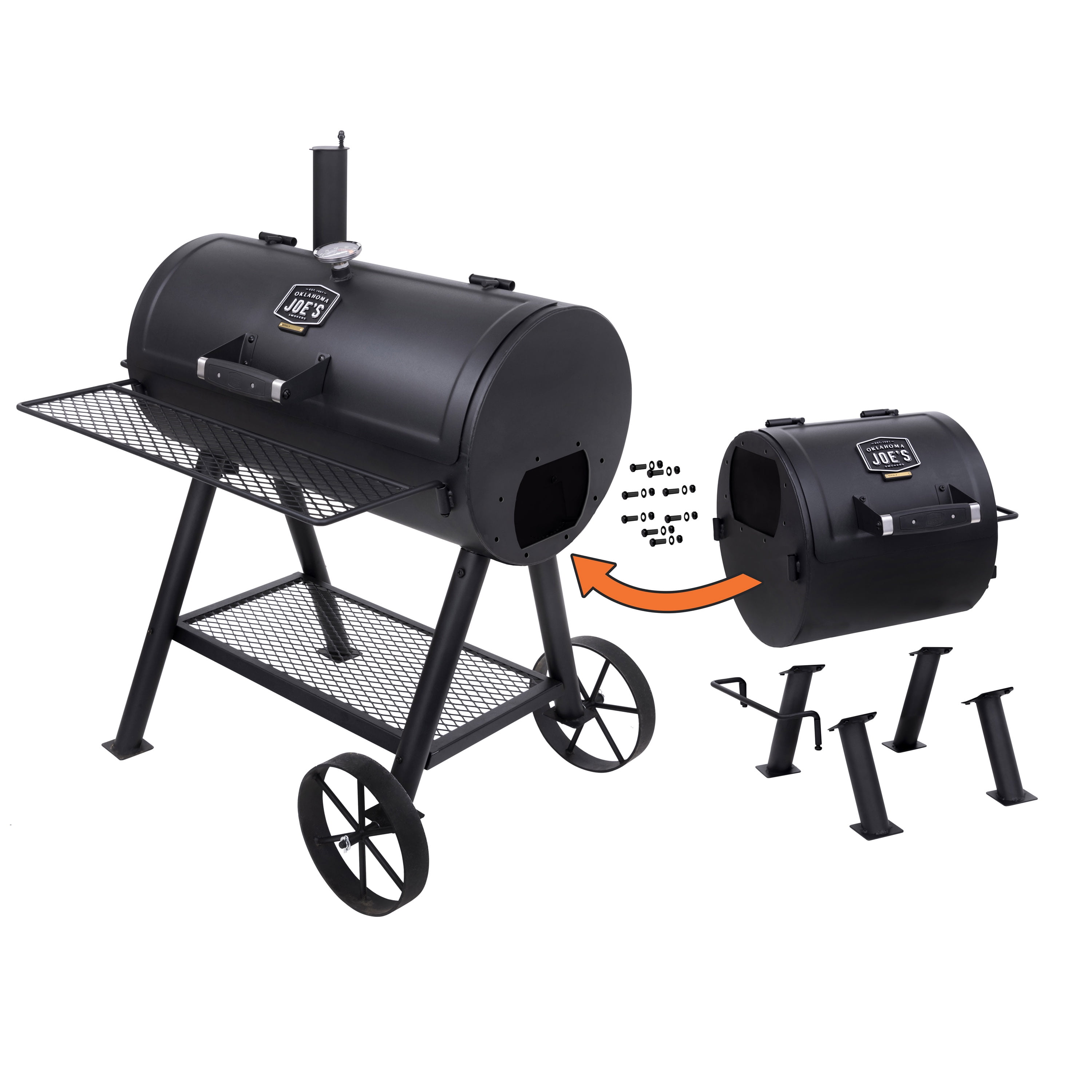 Oklahoma Joe’s Hitch Portable Charcoal Grill, Heavy-Duty Offset Smoker Attachment (Black, 220 sq in) jmzxh