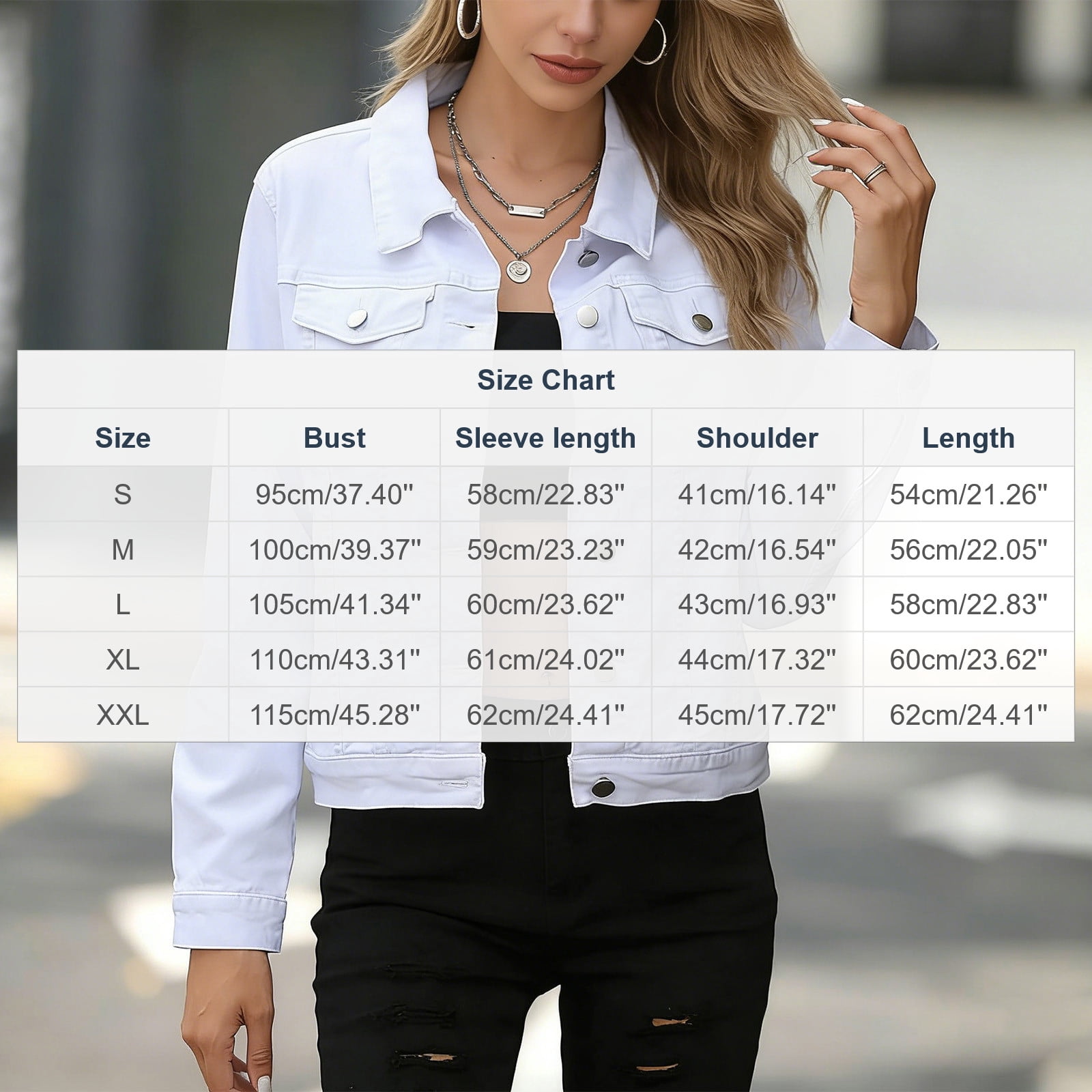 ClodeEU Women's Cropped Denim Jacket, Casual Button Down Jean Coat, Long Sleeve Outerwear (White, M) jad6x