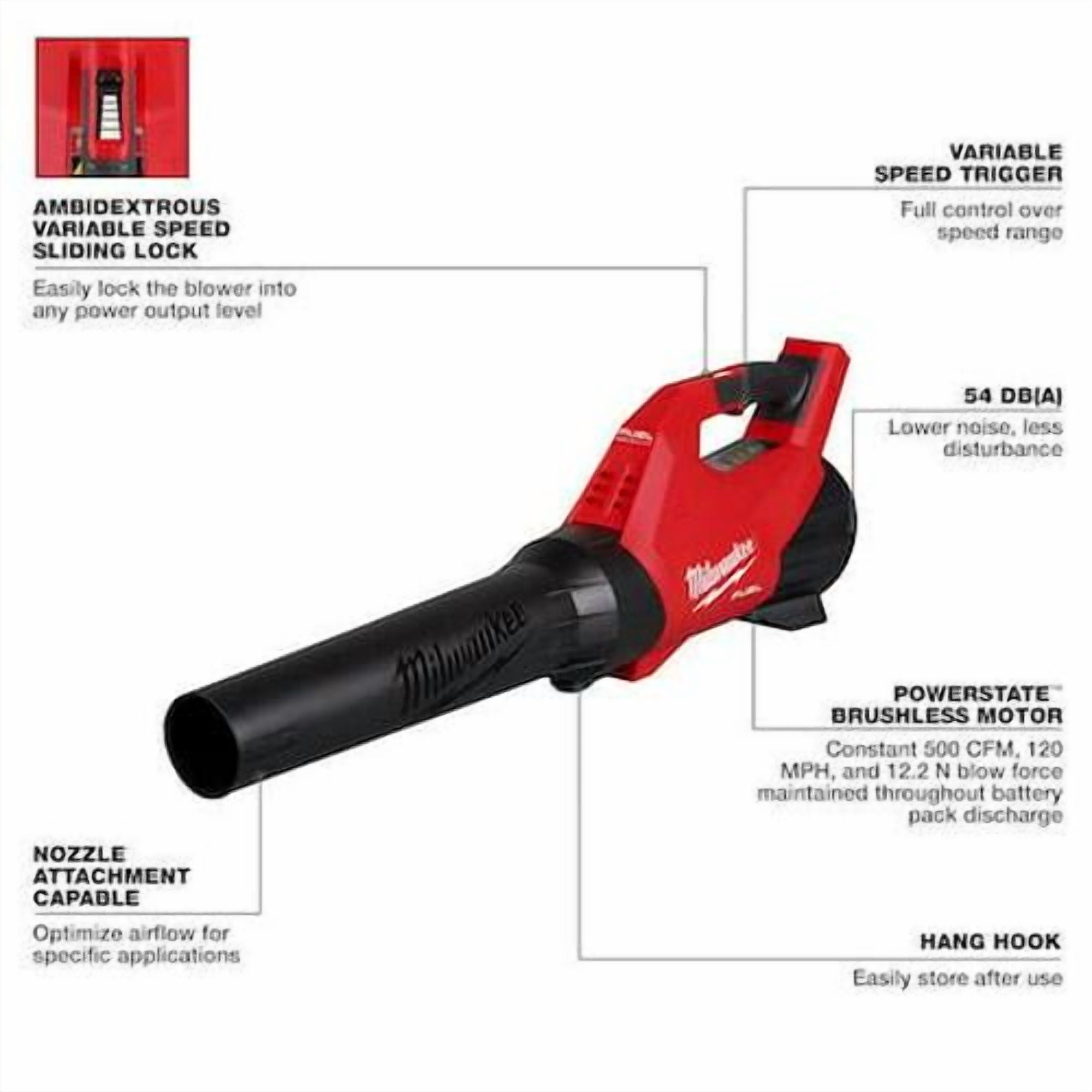 Milwaukee M18 Cordless Handheld Leaf Blower, High-Performance Airflow, Bare Tool (500 cfm) 8kt5k