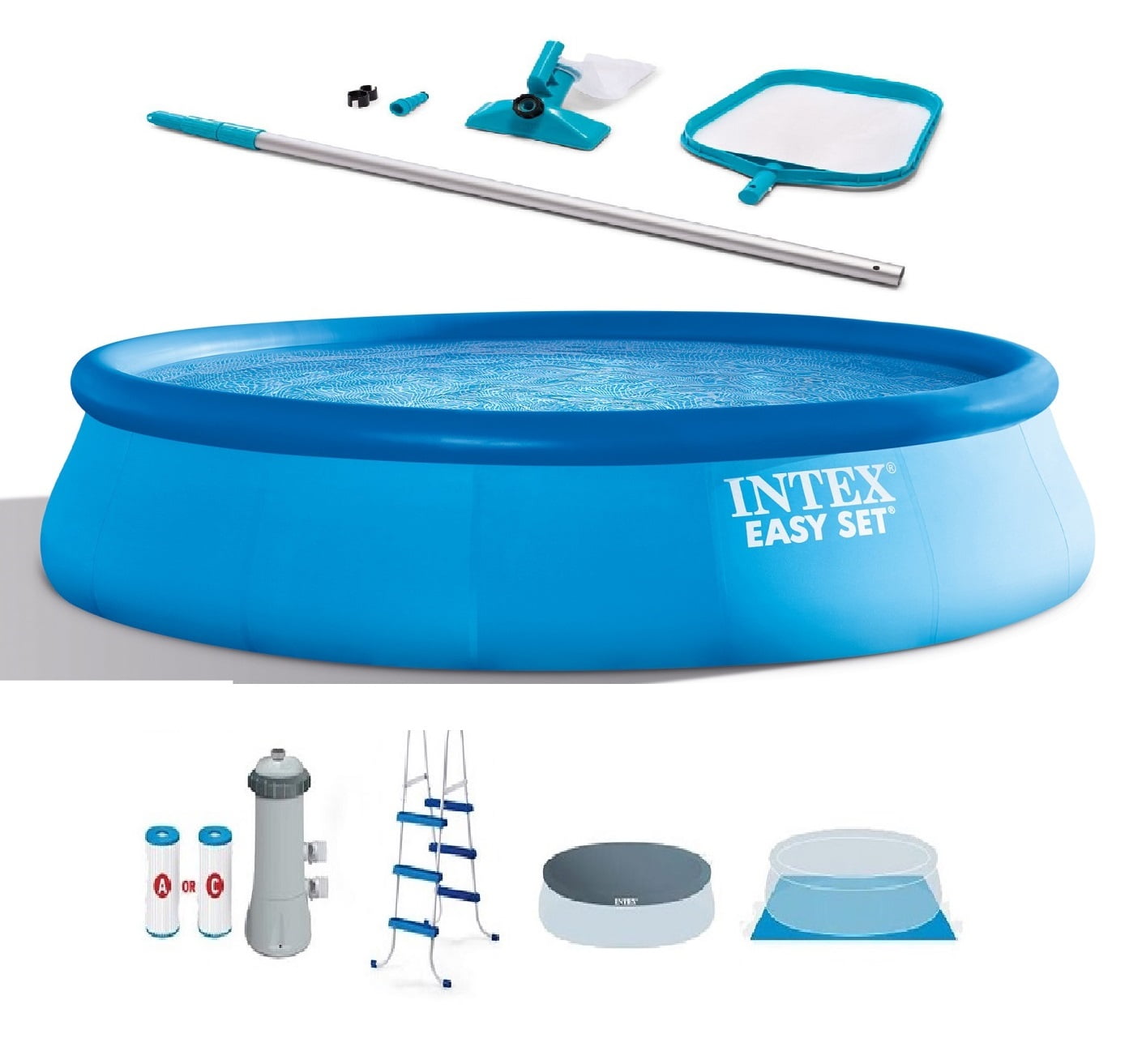 Intex Easy Set Above Ground Swimming Pool with Filter Pump and Maintenance Kit (Blue, 15 ft x 42 in) zsayn