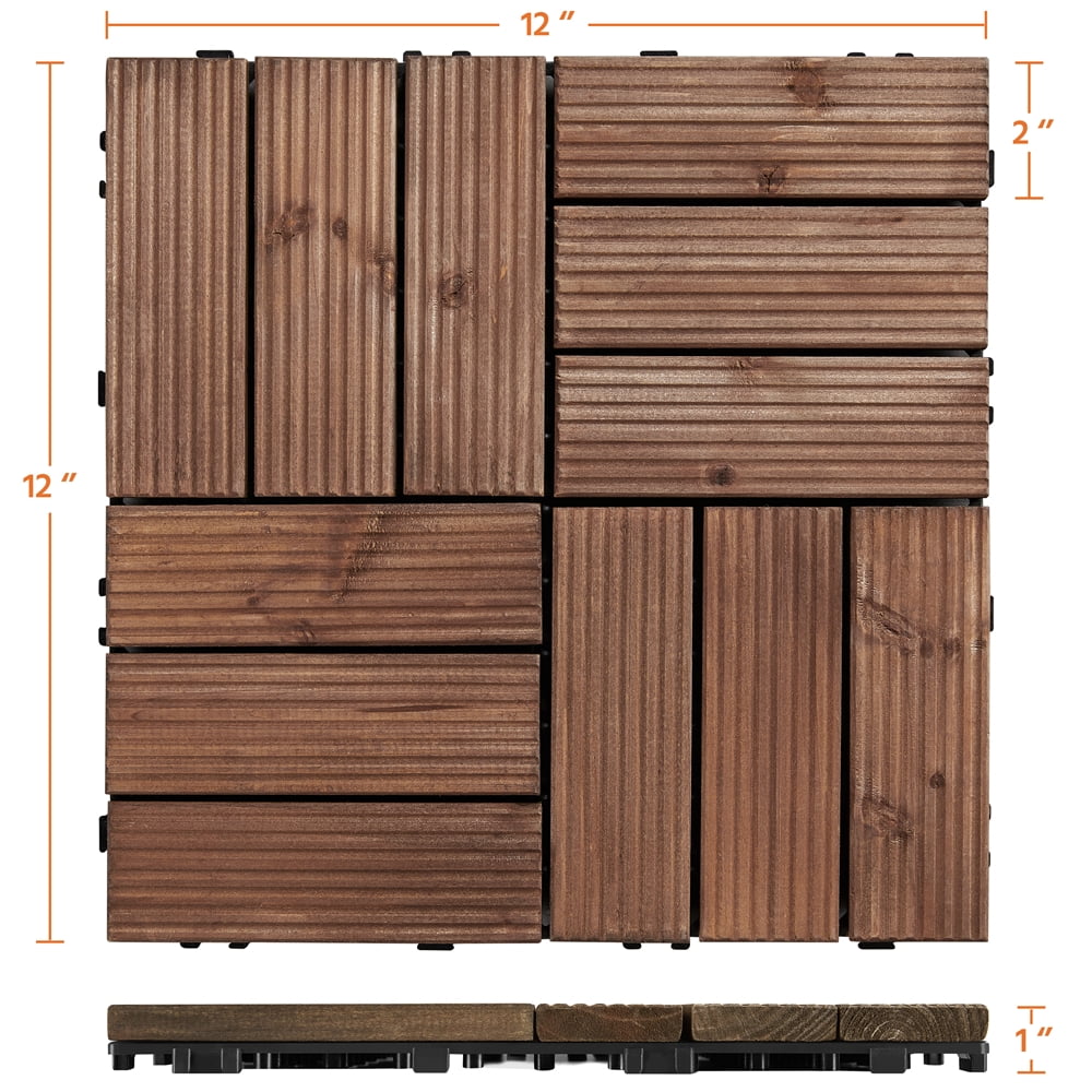 Alden Design Interlocking Wood Flooring Tiles for Deck and Patio (Brown, 27 Pack, 12 in x 12 in) cvj6a