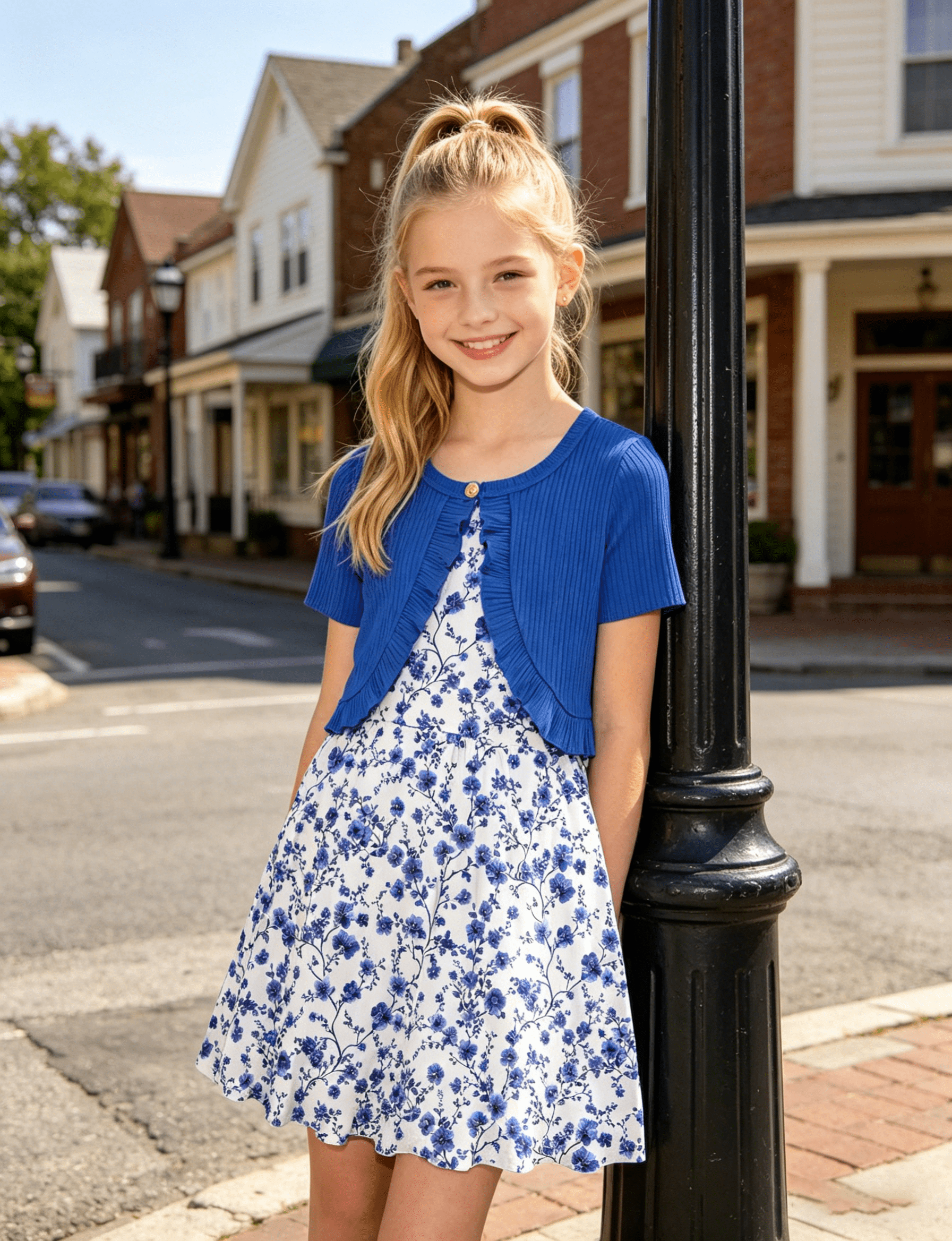 Lanbubble Girls Sleeveless Summer Dress and Cardigan Set (Blue, 7-8 Years) empaf - Image 5