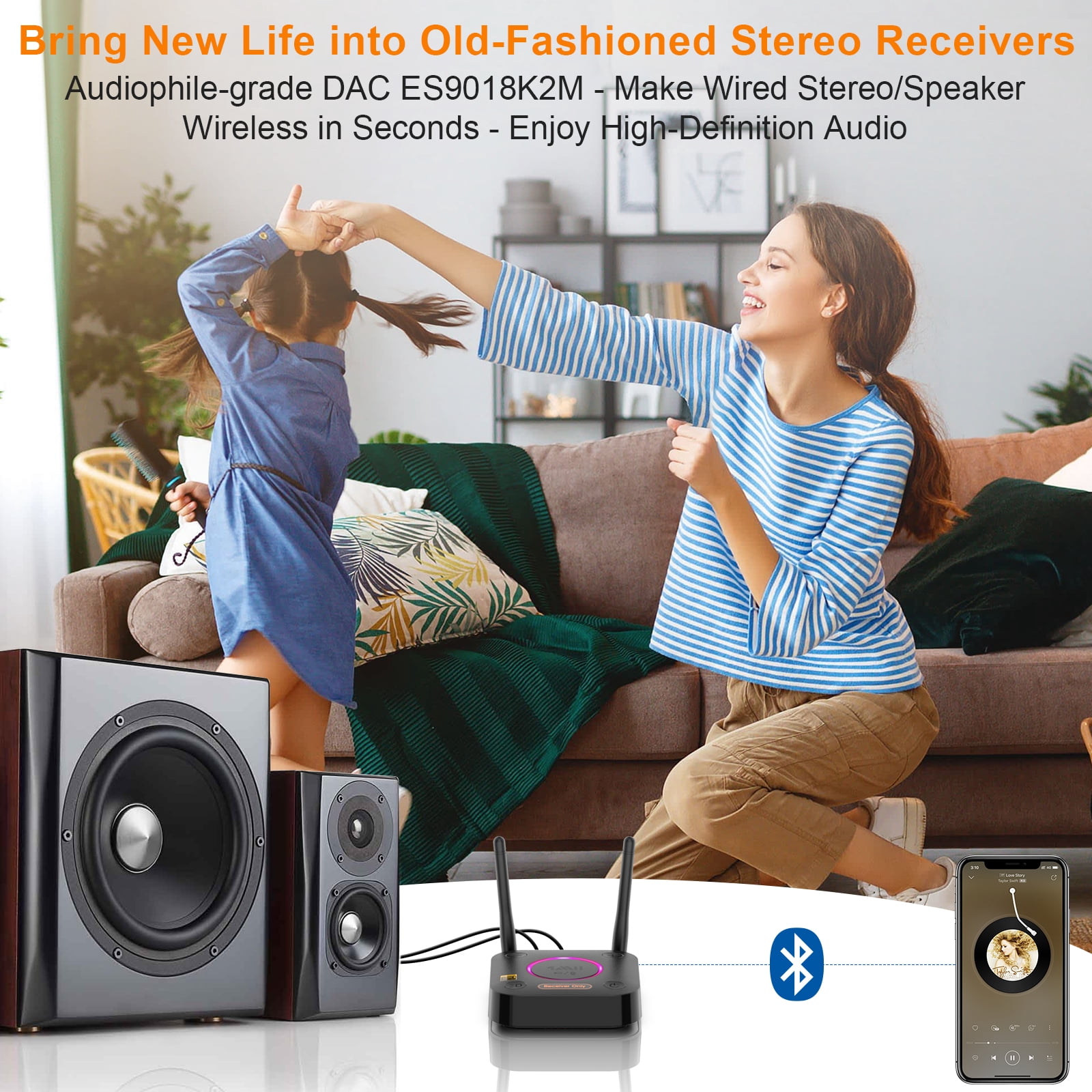 1Mii B06Ultra Bluetooth 5.2 Receiver, HiFi Audio Adapter with LDAC and aptX Low Latency (Black, 1 Pack) chtlb