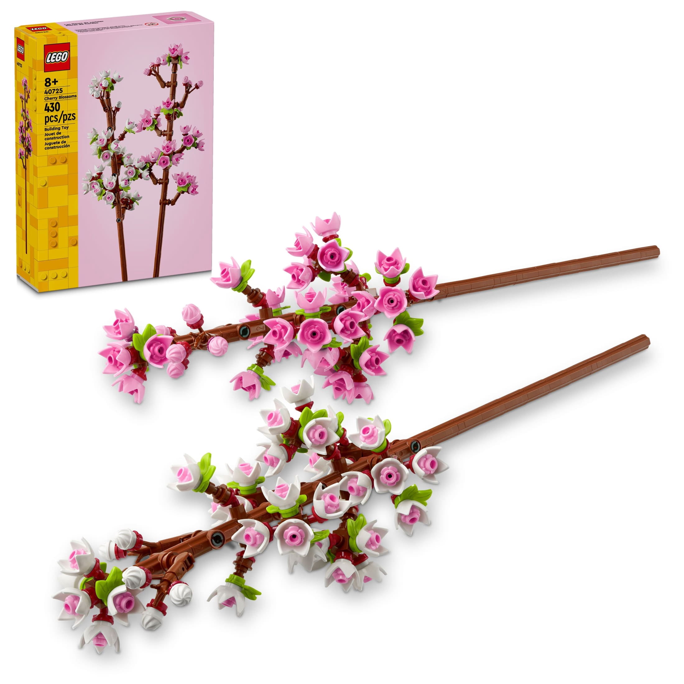 LEGO Cherry Blossom Building Set, Artificial Floral Decor for Home Display (Pastel Pink and White, 14 in. Long) zcpke