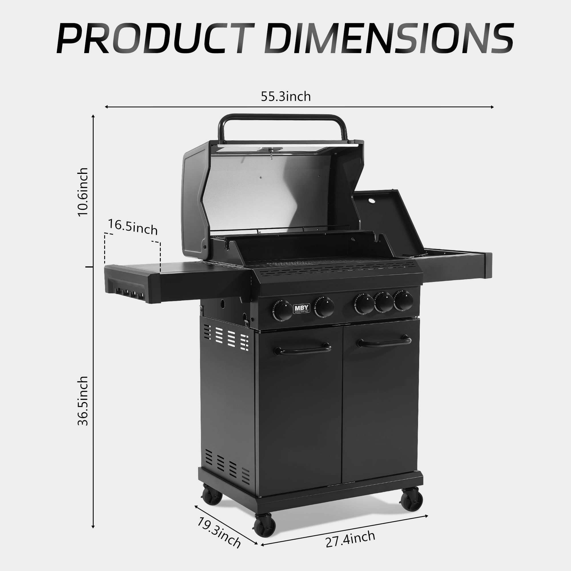 MAISON BACKYARDS 4-Burner Propane Gas Grill with Side Burner, 50,000 BTU Outdoor BBQ Grill with Cast Iron Grates and Griddle (Black, 480 sq. in.) b9ijy