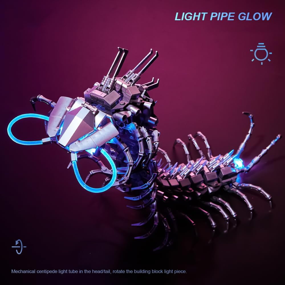 Aasimar Glowing Centipede Building Set, Articulated STEM Construction Toy with Light-Up Features (Multi-Color, 698 Pieces) ccuz9