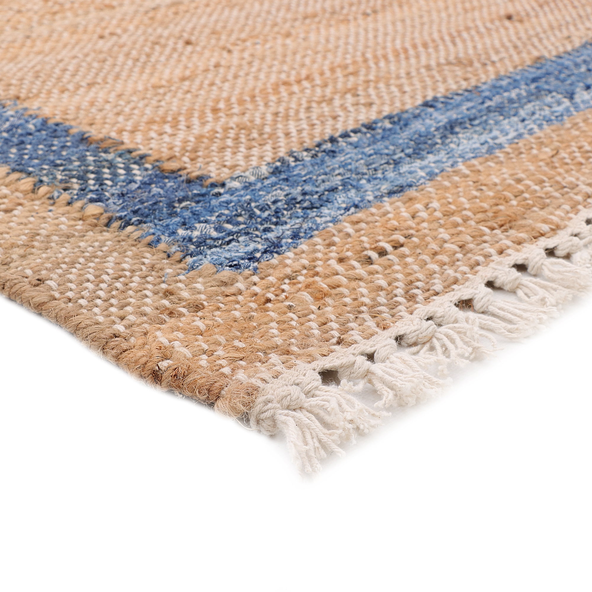 The Pioneer Woman Denim Jute Accent Rug, Rustic Organic Woven Floor Mat (Blue Border, 30 in x 46 in) g4n7f