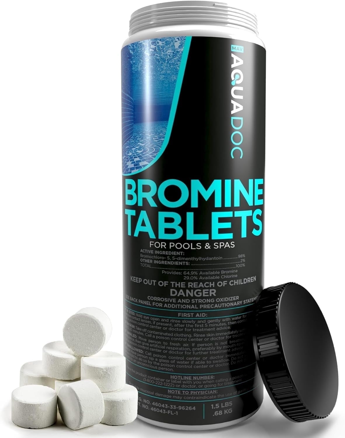 AquaDoc Hot Tub and Spa Bromine Tablets, Fast-Dissolving Water Sanitizer (1.5 lb) wkbzv