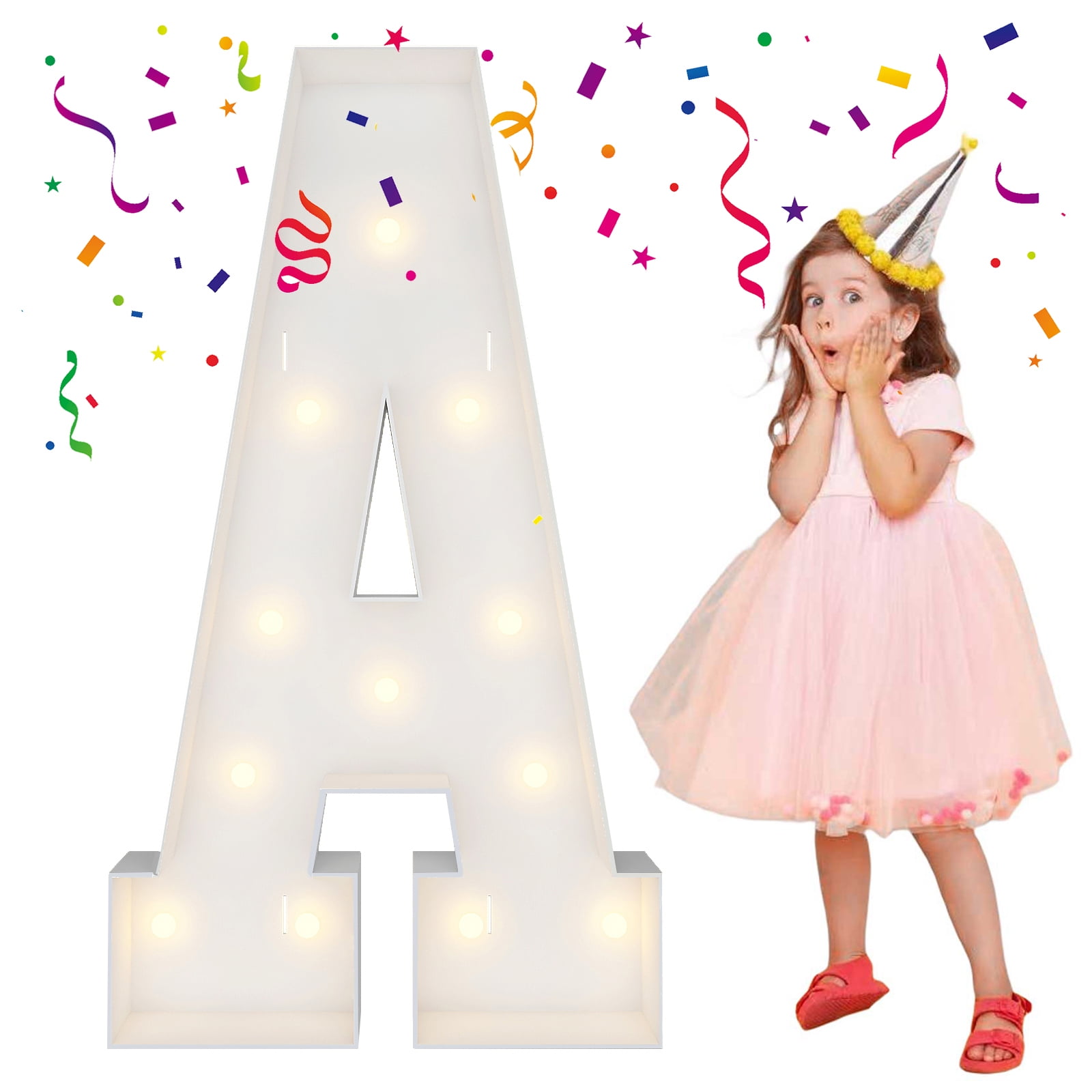 JoyBox Design 4FT Marquee Light Up Letter A, DIY Mosaic Balloon Frame for Wedding Birthday Party Backdrop Decor (Warm White, 4 ft) sjd6e
