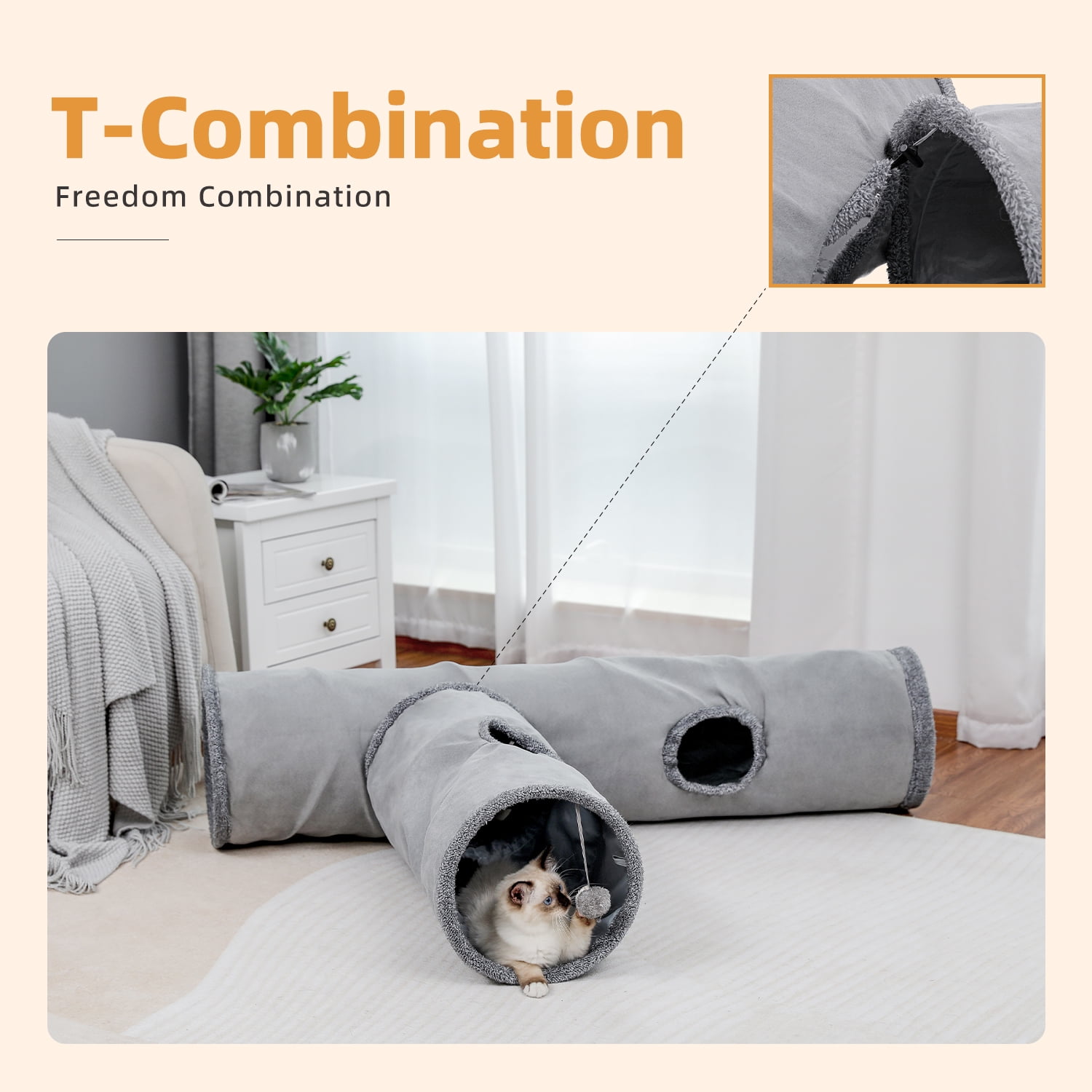 Pawz Road Cat Tunnel Collapsible Suede Hideaway Toy for Indoor Cats (Grey, 51.2 in) 1ggqj