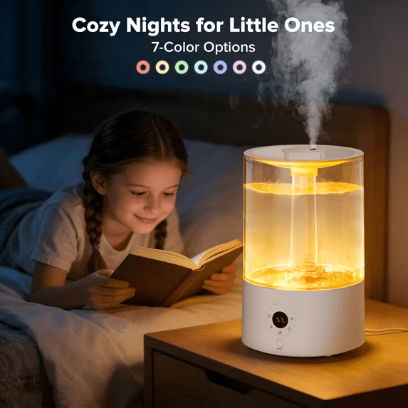 KISSAIR Ultrasonic Cool Mist Humidifier for Bedroom, Quiet Air Humidifier with Essential Oil Tray and Smart Humidity Control (White, 1.06 gal) ujdlc